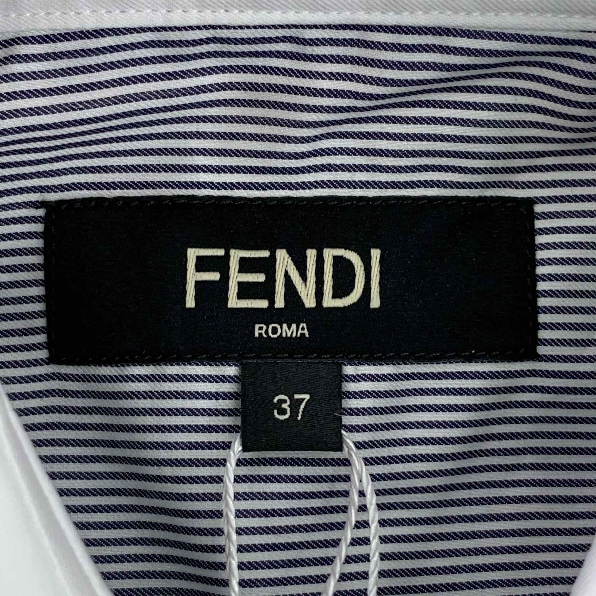 Fendi Fendi Mens Striped Blue Cotton Long Sleeve Shirt With Logo E Size S / US 4 / IT 40 - 2 Thumbnail