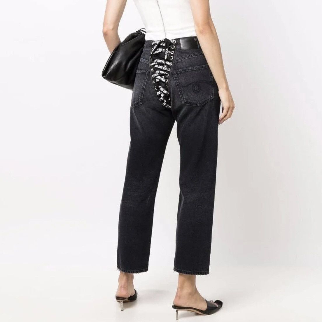 R13 R13 High-Rise Lace-up Back Washed Black Jeans Size 27" / US 4 / IT 40 - 2 Thumbnail