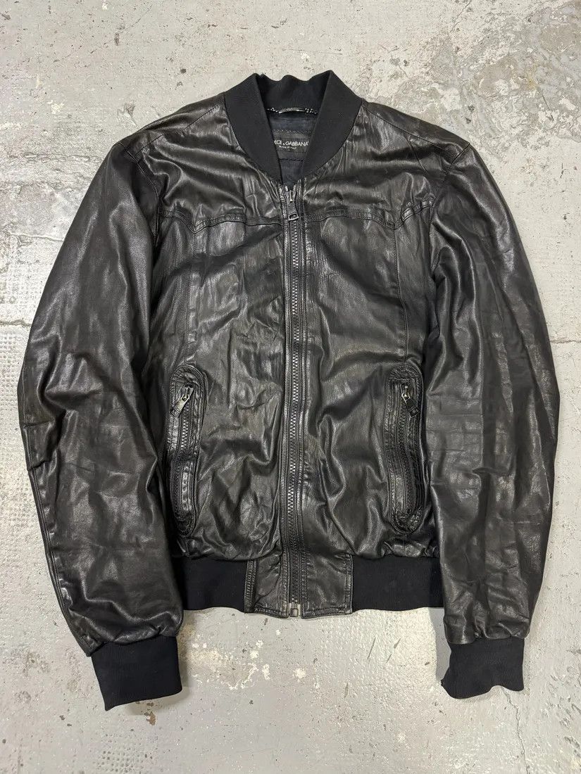 Designer × Dolce & Gabbana × Vintage 2000s Dolce & Gabbana Black Leather Bomber Jacket Size US M / EU 48-50 / 2 - 1 Thumbnail