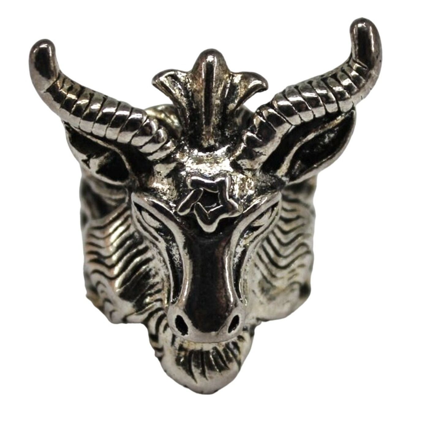 Other Gothic Goat's Head Ring • 3D Silvertone • Size 7 •1.25" Long Size ONE SIZE - 1 Thumbnail
