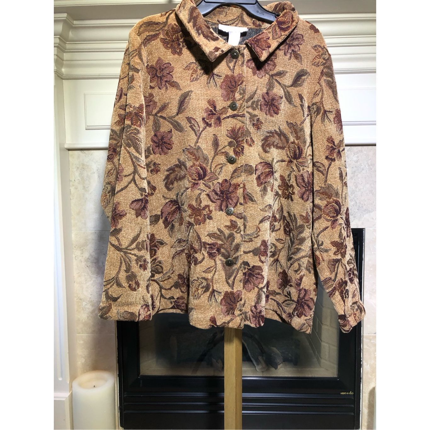 Other Susan Graver Style Women’s Tan and Purple Floral Pattern Tap Size XL / US 12-14 / IT 48-50 - 2 Thumbnail
