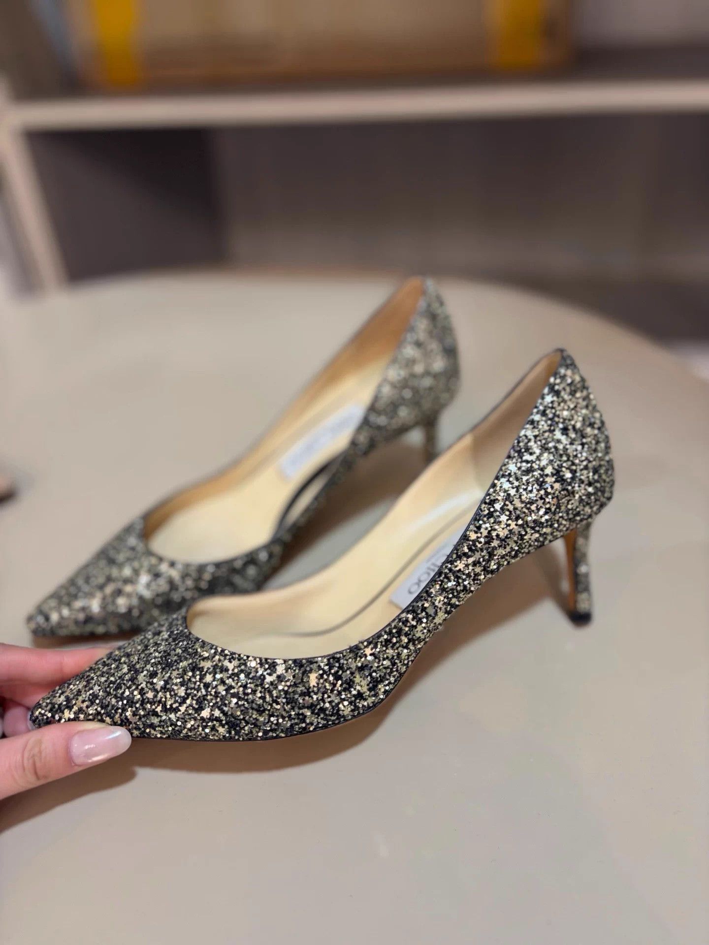Jimmy Choo black gold star-sequin heels new 37