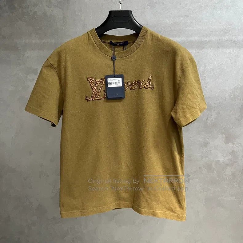 Louis Vuitton 24 Brown Solid Logo Embroidered Crew Neck Sh