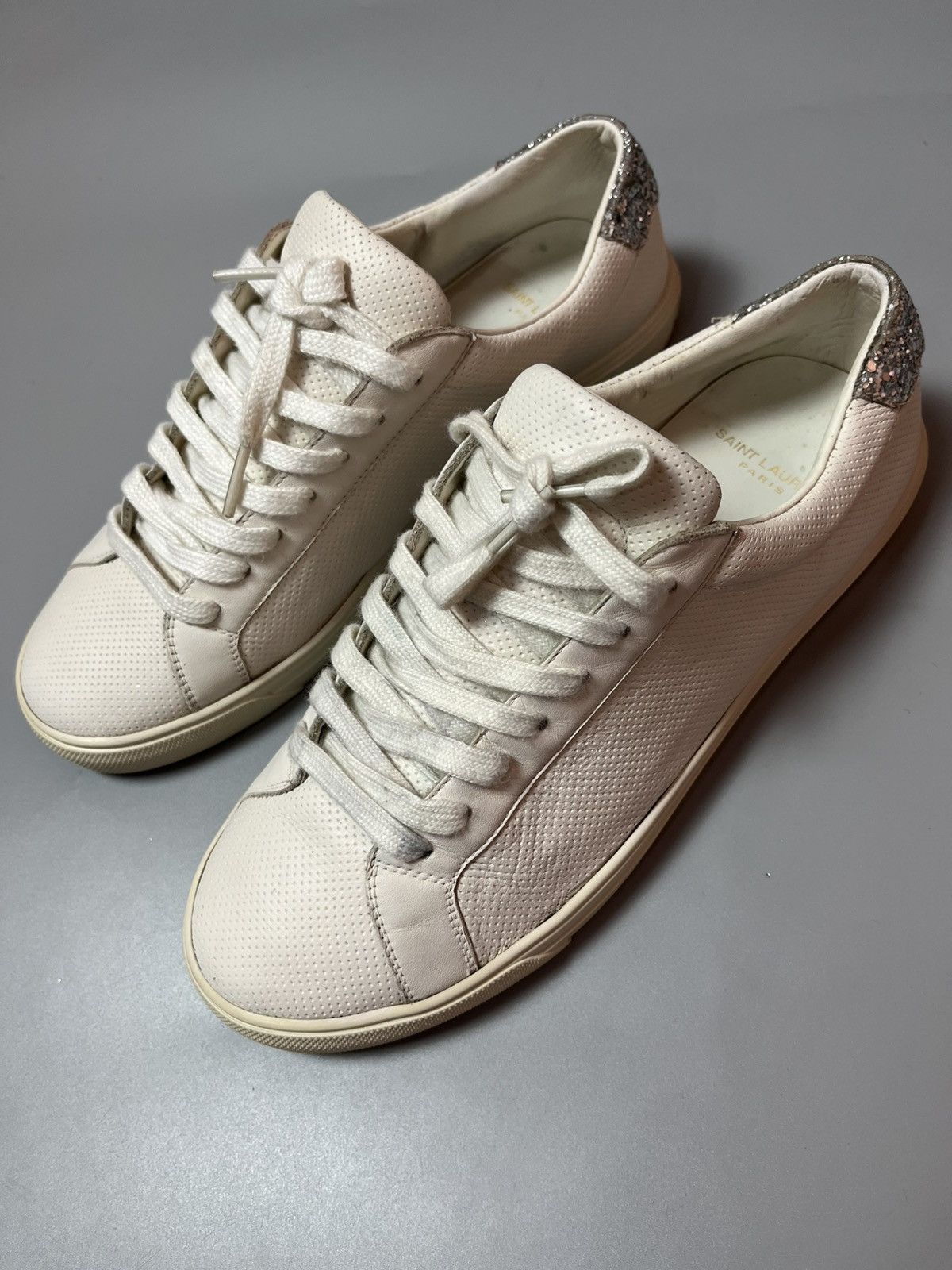 Saint Laurent Paris Saint Laurent Paris white leather glitter andy Size US 7 / EU 40 - 3 Thumbnail