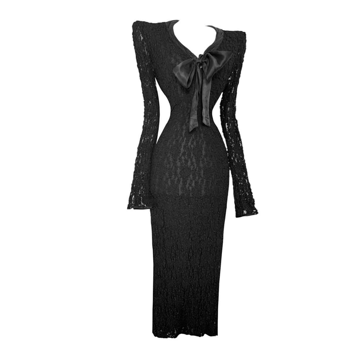 Dolce & Gabbana D&G Dolce & Gabbana black textured lace dress with satin bow Size S / US 4 / IT 40 - 1 Thumbnail