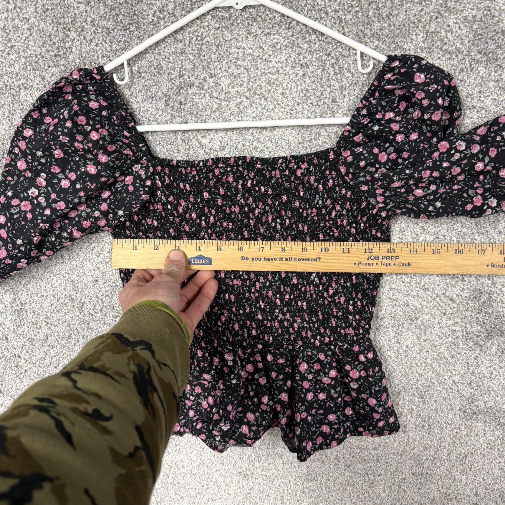 Vintage Dizzy Lizzy Blouse Shirt Large Floral Smocked Peplum Black Pink Boho Cottagecore Cropped Puff Sleeve Square Neck Womens L Shirt Size L / US 10 / IT 46 - 4 Thumbnail