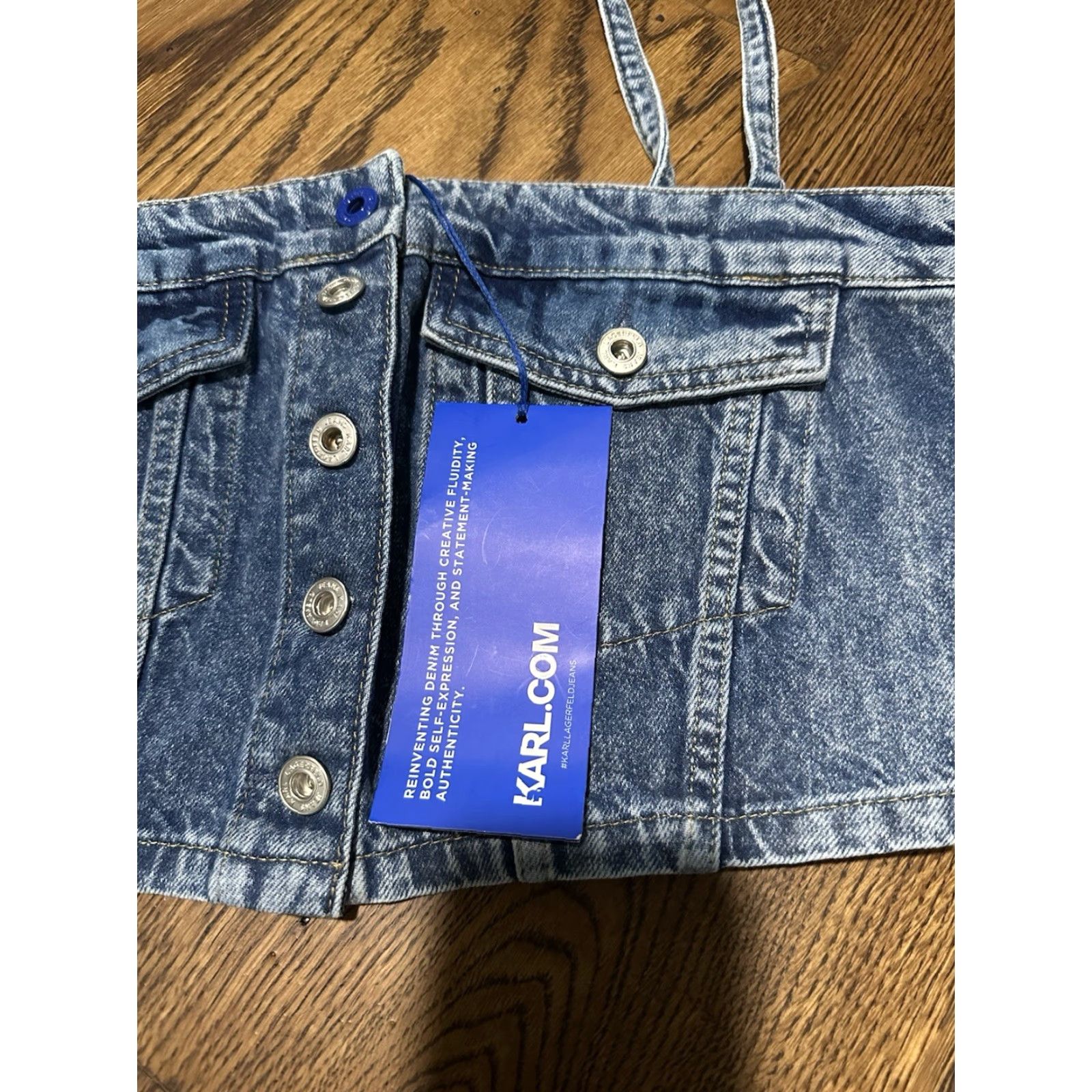 Karl Lagerfeld Karl Lagerfeld Tank Cropped Denim Bandeau Top XL Blue NWT Sleeveless Spaghetti Strap Button 100% Cotton Modern Casual Womens Shirt Size XL / US 12-14 / IT 48-50 - 6 Thumbnail