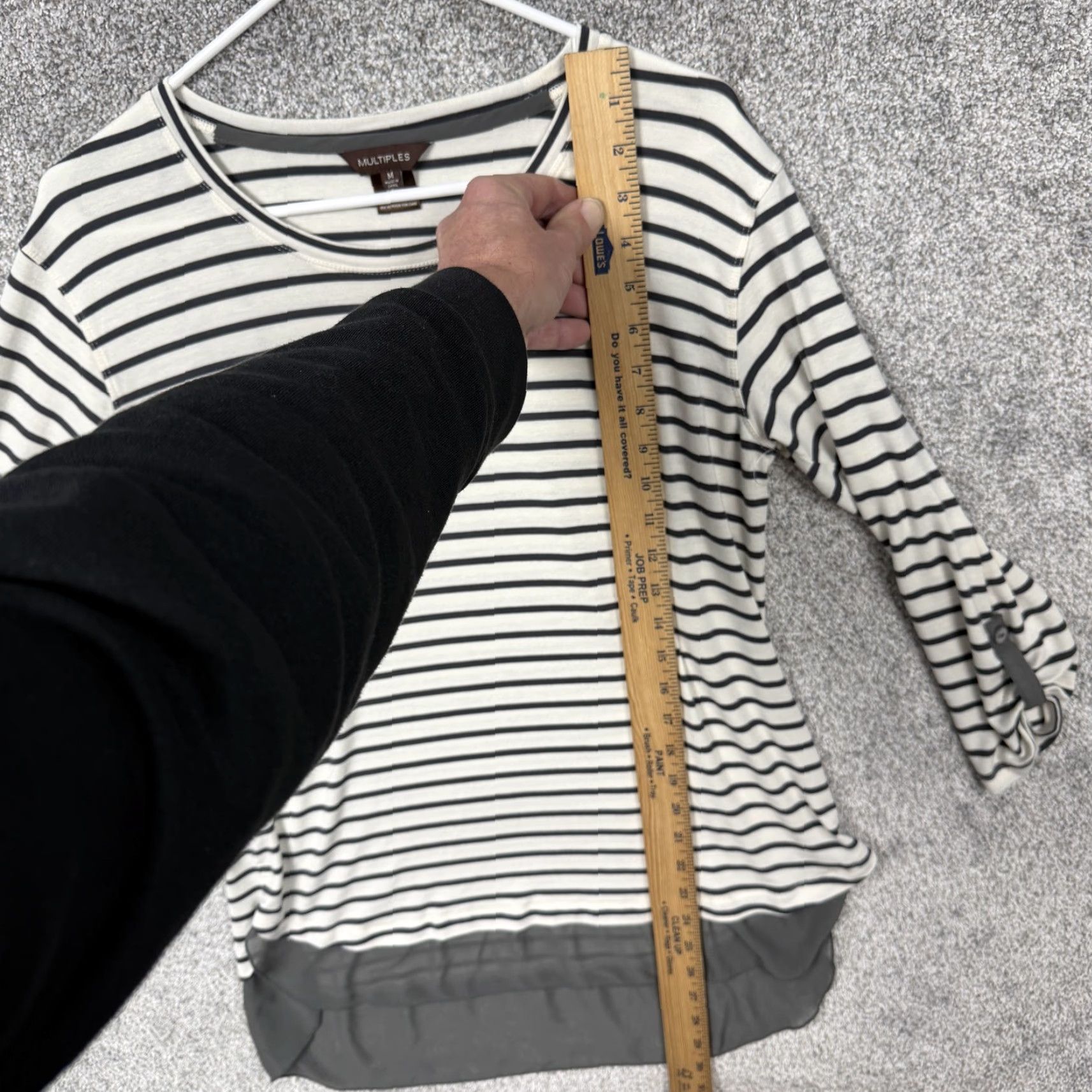 Vintage Multiples Tunic Top Women M White Gray Striped High Low Hem Roll Tab Sleeve Lightweight Jersey Casual Size M / US 6-8 / IT 42-44 - 2 Thumbnail