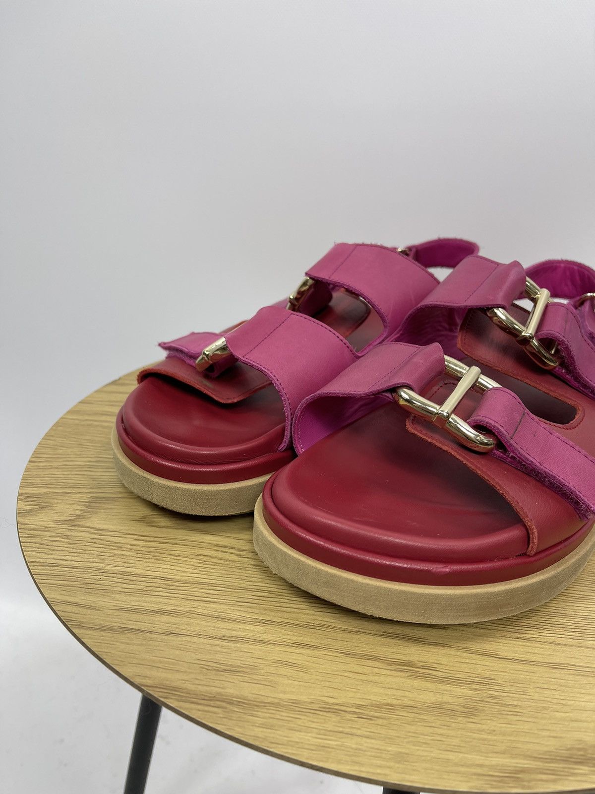 ALOHAS ALOHAS Harper Pink Leather Sandals Brand Flat Shoes 42 EU Size US 12 / IT 42 - 2 Thumbnail