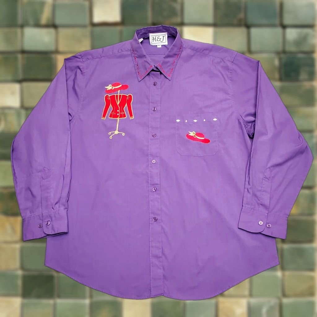 Vintage H&J Shirt Womens XL Purple Casual chic Whimsical Embroidered Button-Up Vintage Size XL / US 12-14 / IT 48-50 - 1 Thumbnail