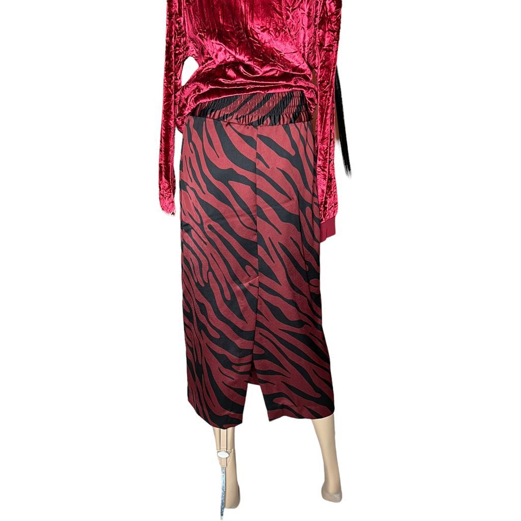 Zara NWT Zara Animal print pencil skirt Maroon Size 28" / US 6 / IT 42 - 6 Thumbnail
