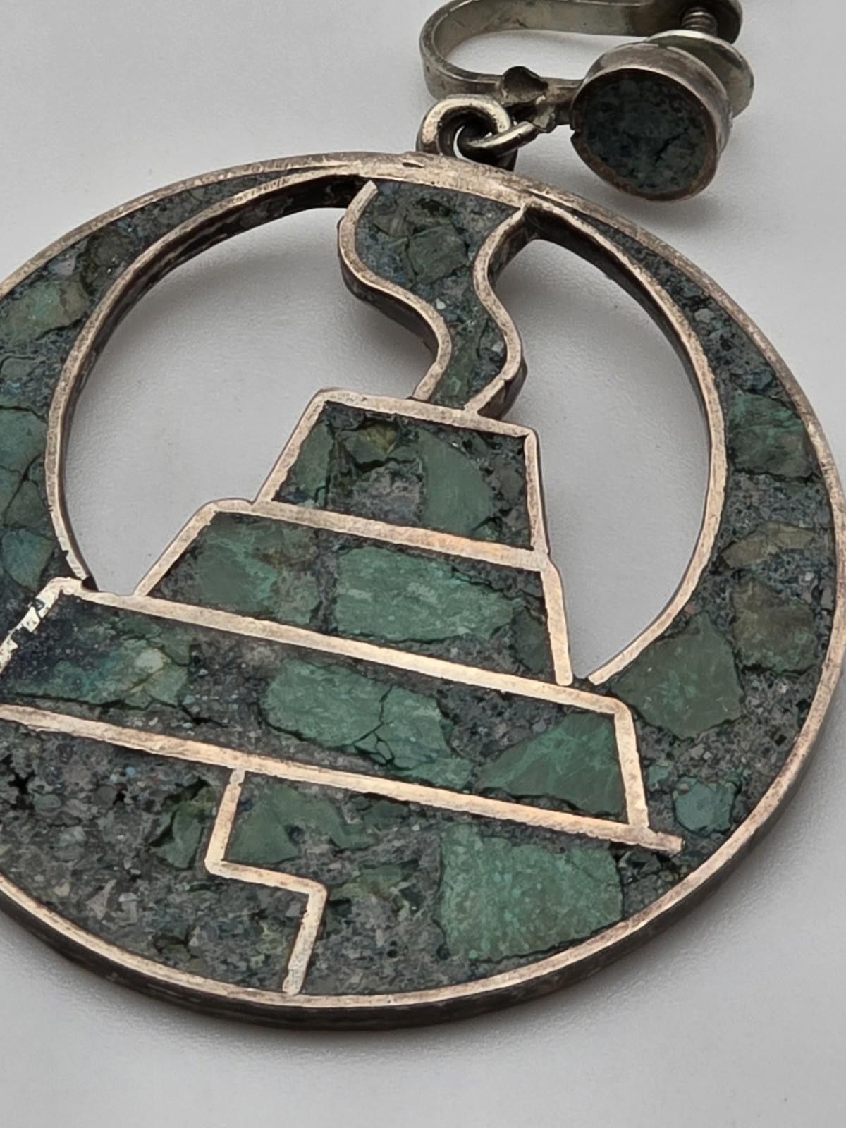 Medicom Toy Vintage Mexican Sterling Silver Earrings Green Stone Inlay Size ONE SIZE - 6 Thumbnail