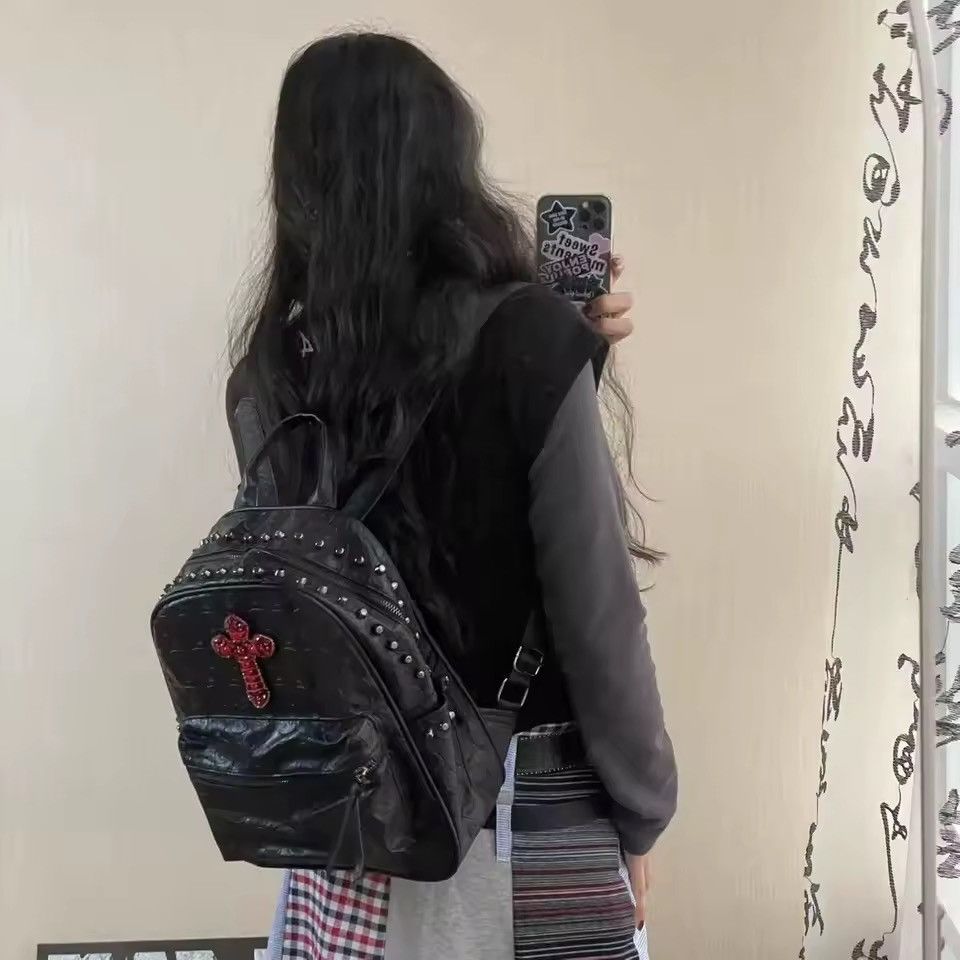 Other Gothic Punk Backpack Cross Skeleton School Skull Bag Size ONE SIZE - 7 Thumbnail