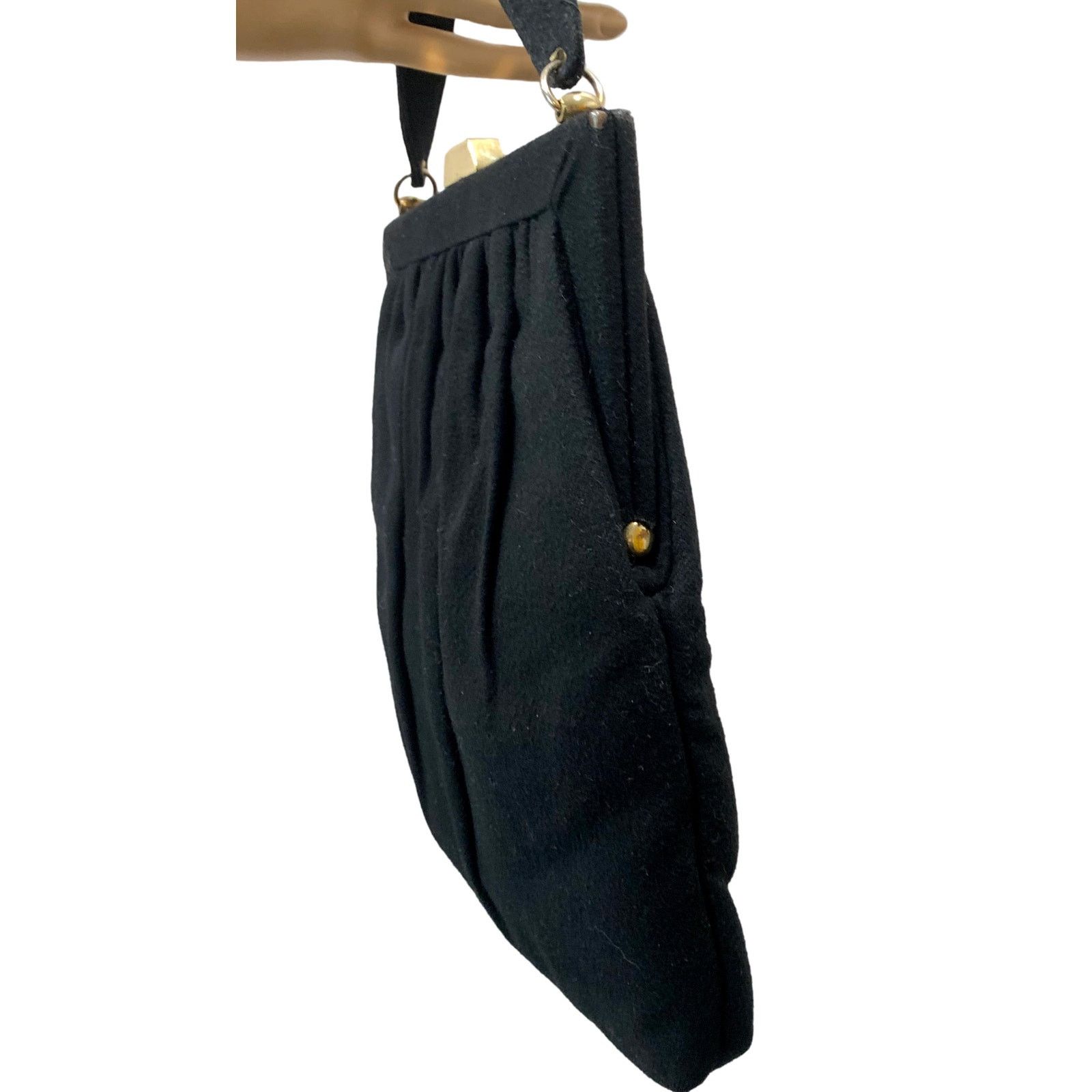 Vintage 40s 50s Chic Long Vertical Black Wool Top Handle Bag Size ONE SIZE - 3 Thumbnail