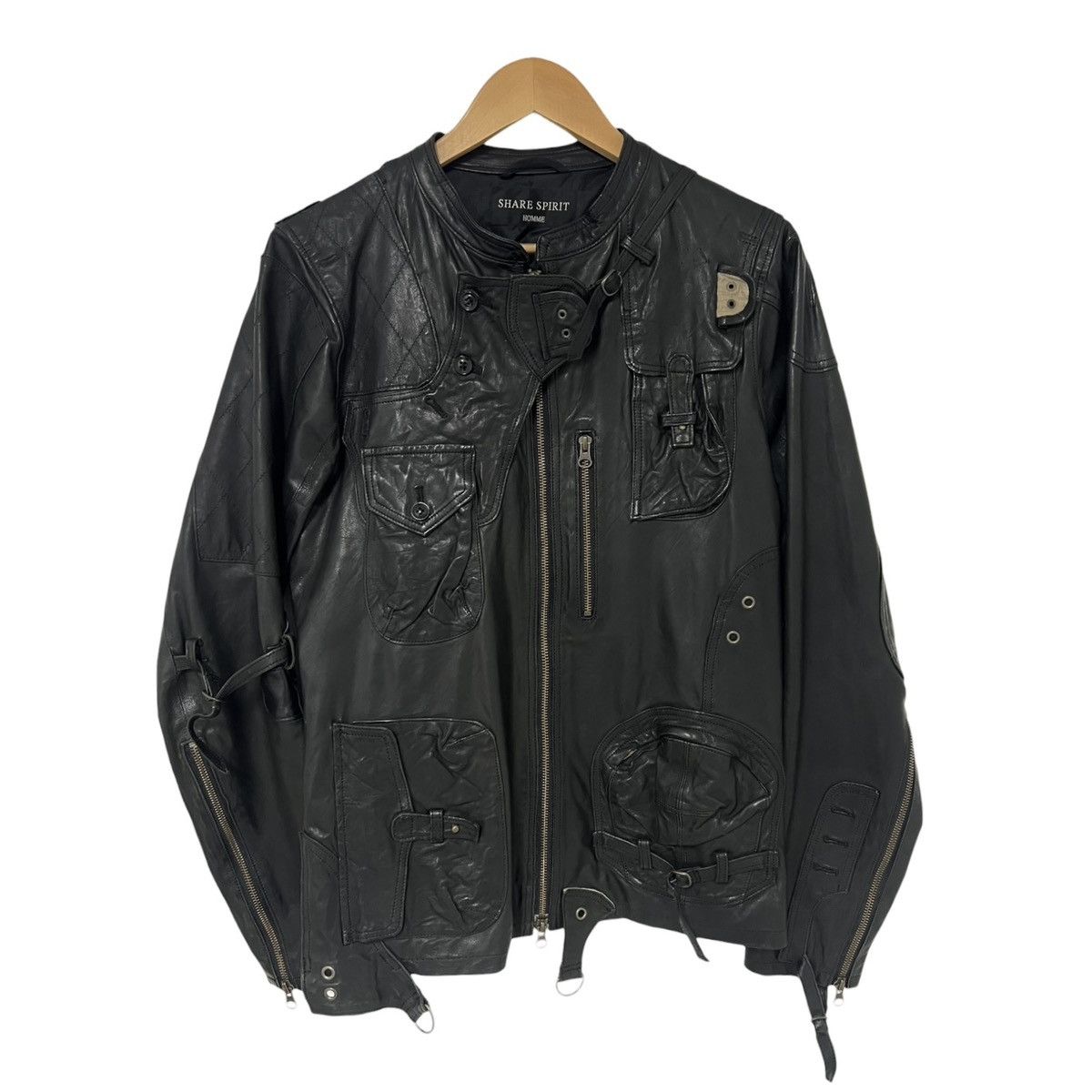 Share Spirit Homme Share spirit navy gasmask leather jacket | Grailed