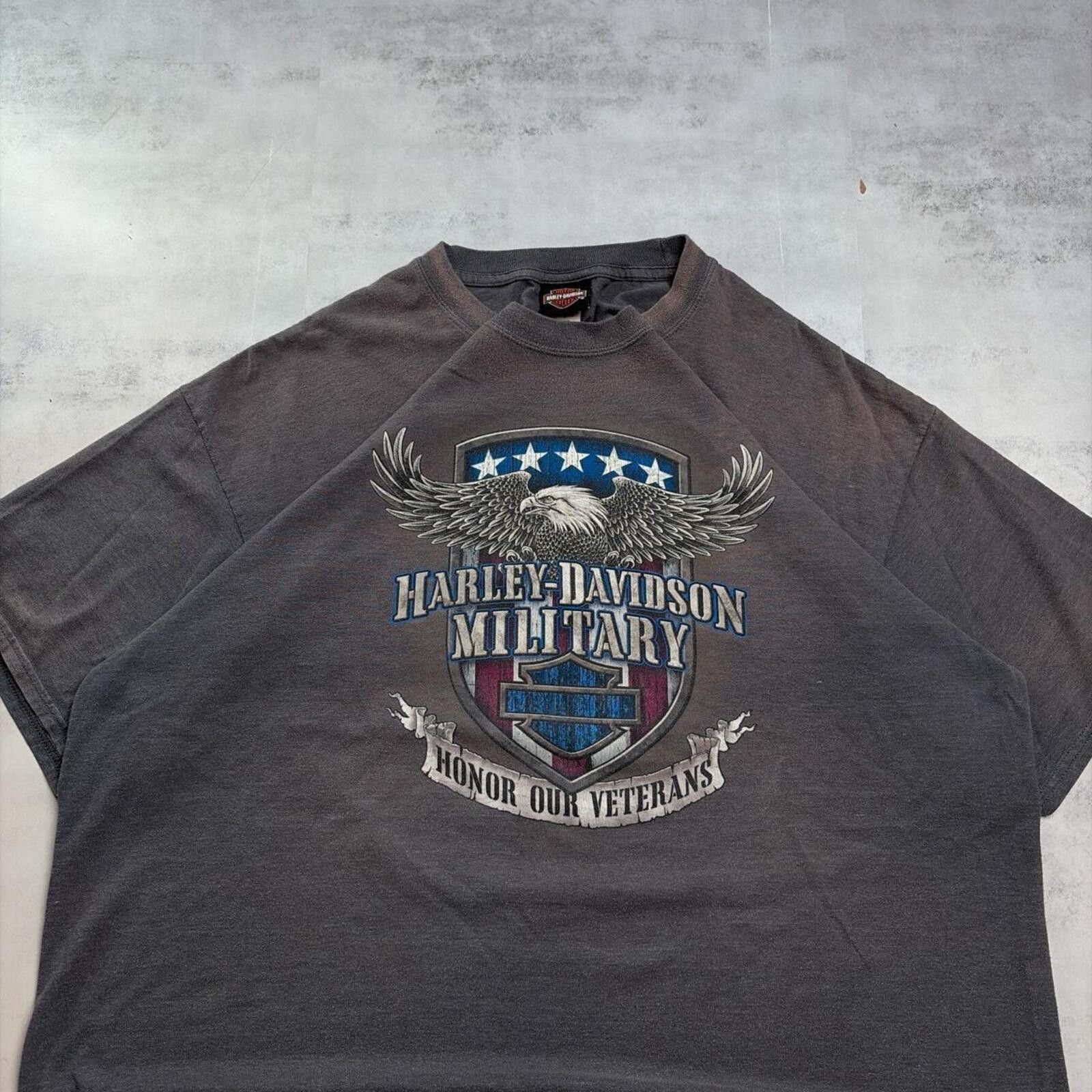 Harley Davidson Y2K Grey Harley Davidson Grunge Biker Veterans Faded T-Shirt Size US XXL / EU 58 / 5 - 5 Thumbnail