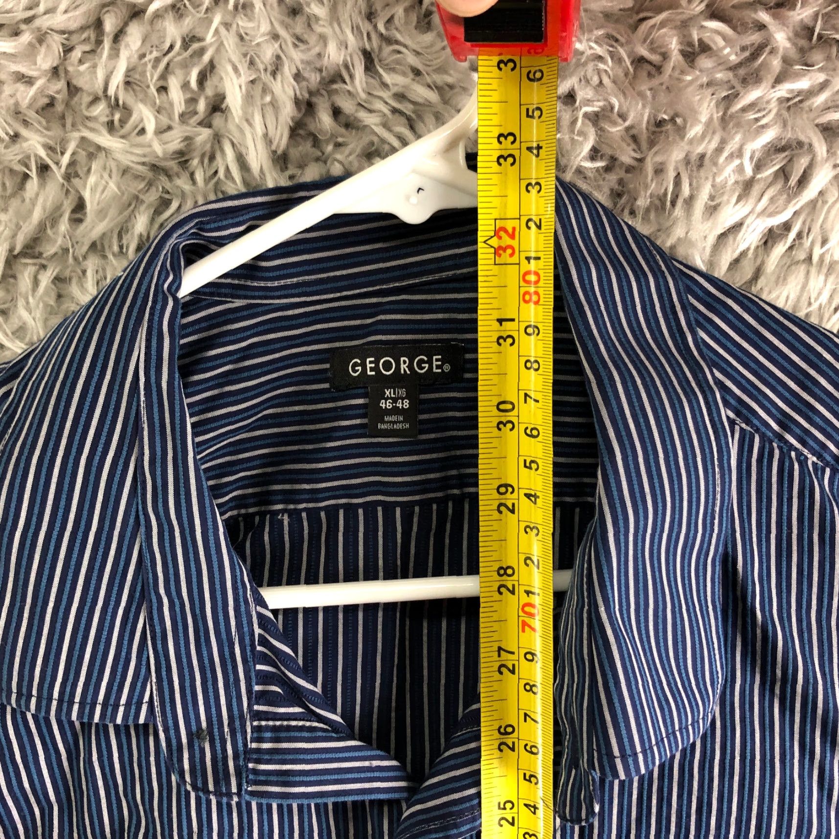 George George Shirt Mens XL 46-48 Blue Striped Long Sleeve Spread Collar Button-Up with Pockets Size US XL / EU 56 / 4 - 5 Thumbnail