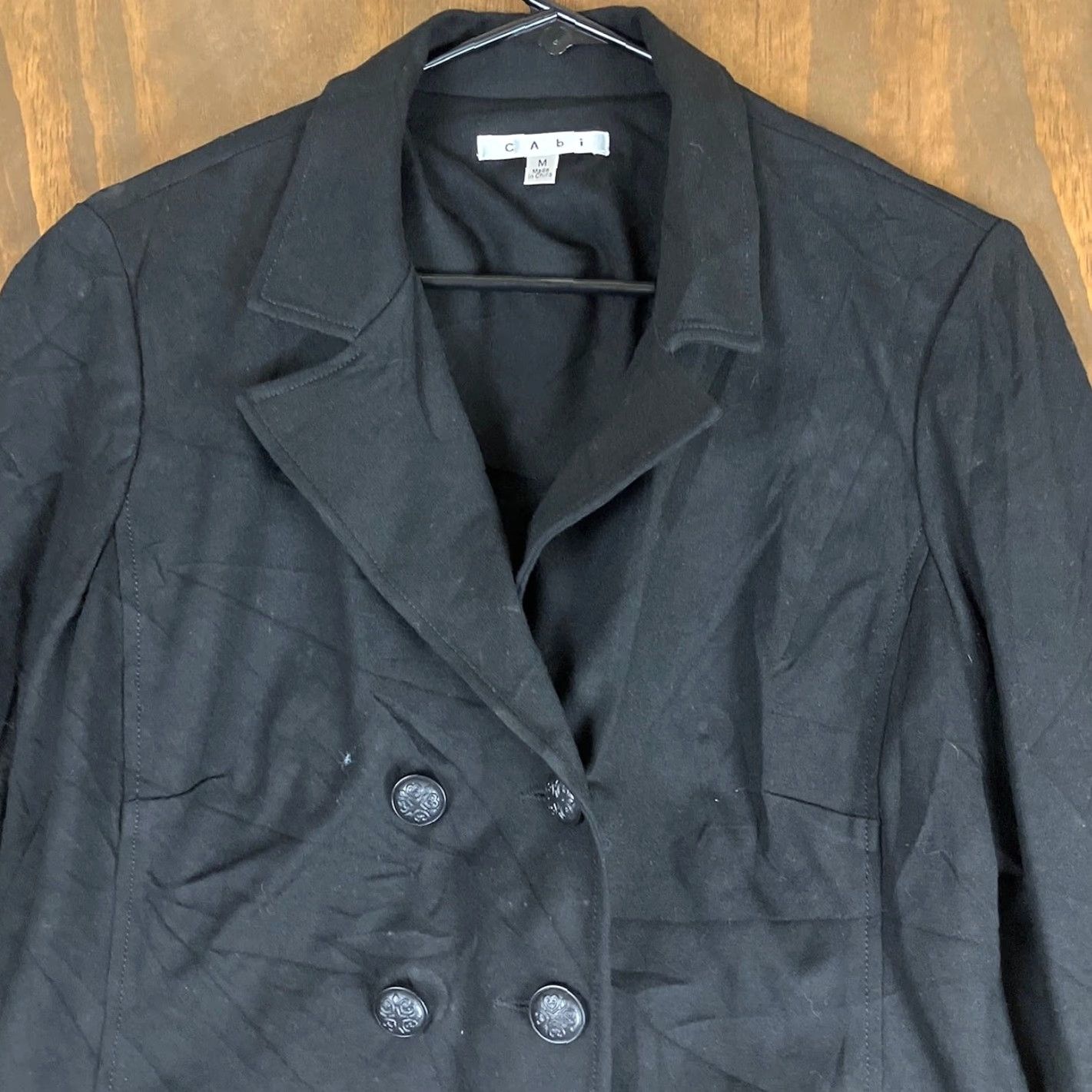 Vintage CAbi Blazer Black Cropped Double Breasted Rayon Stretch Medium Jacket/Coat Size M / US 6-8 / IT 42-44 - 2 Thumbnail