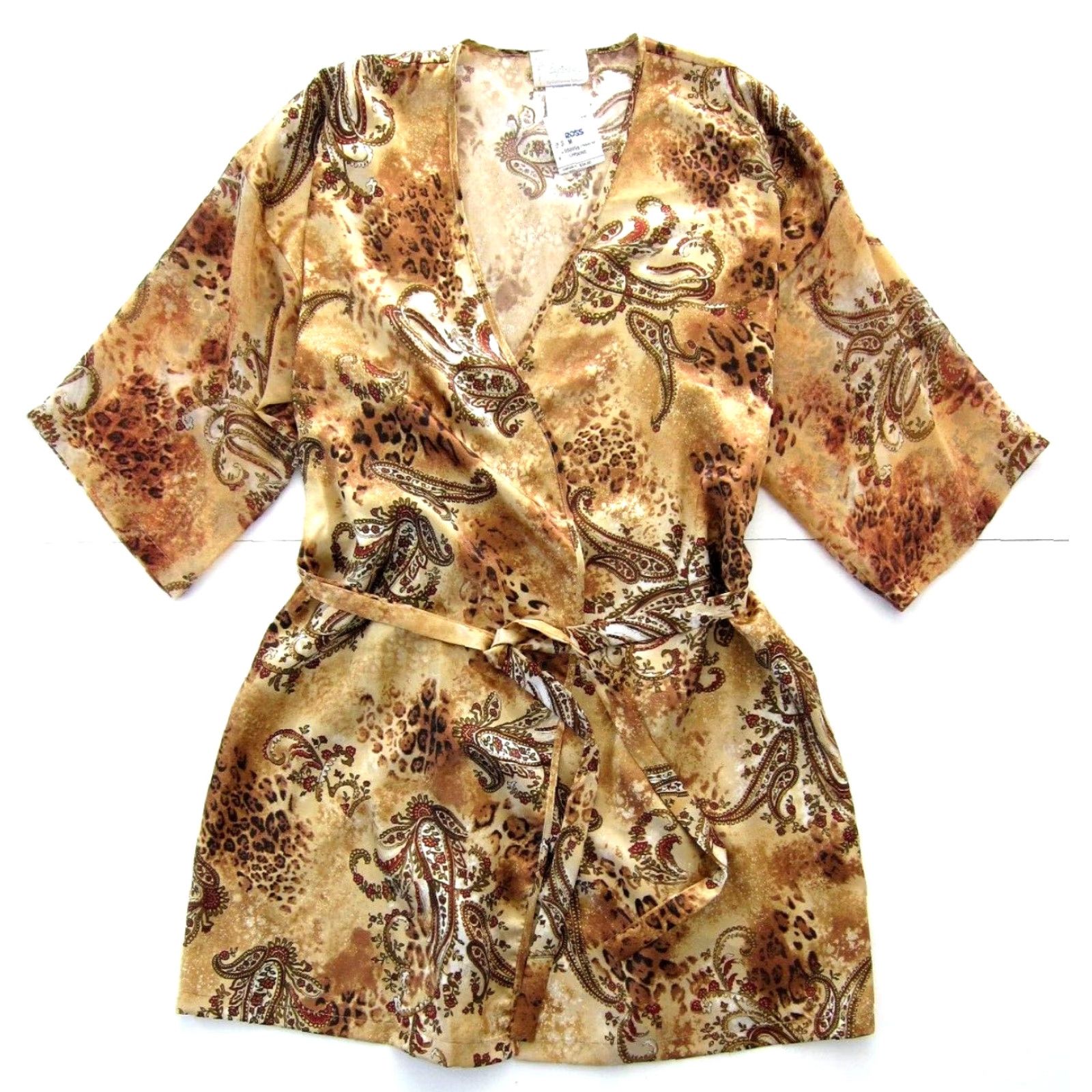 Vintage VINTAGEExpressions Silky Pink Brown Floral Cheetah Tie Short Robe Women Medium Size 32" / US 10 / IT 46 - 2 Thumbnail
