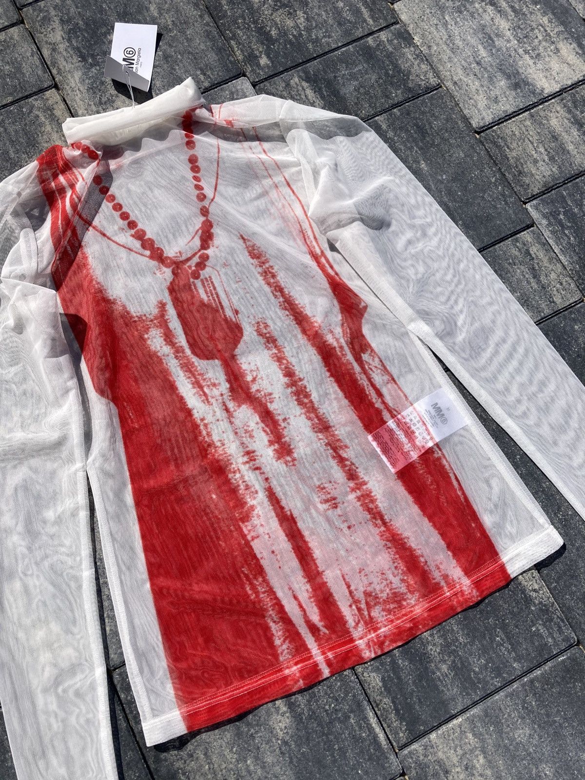 Maison Margiela Maison Margiela MM6 Chain Printed Mesh Top Turtleneck Red Size M / US 6-8 / IT 42-44 - 2 Thumbnail