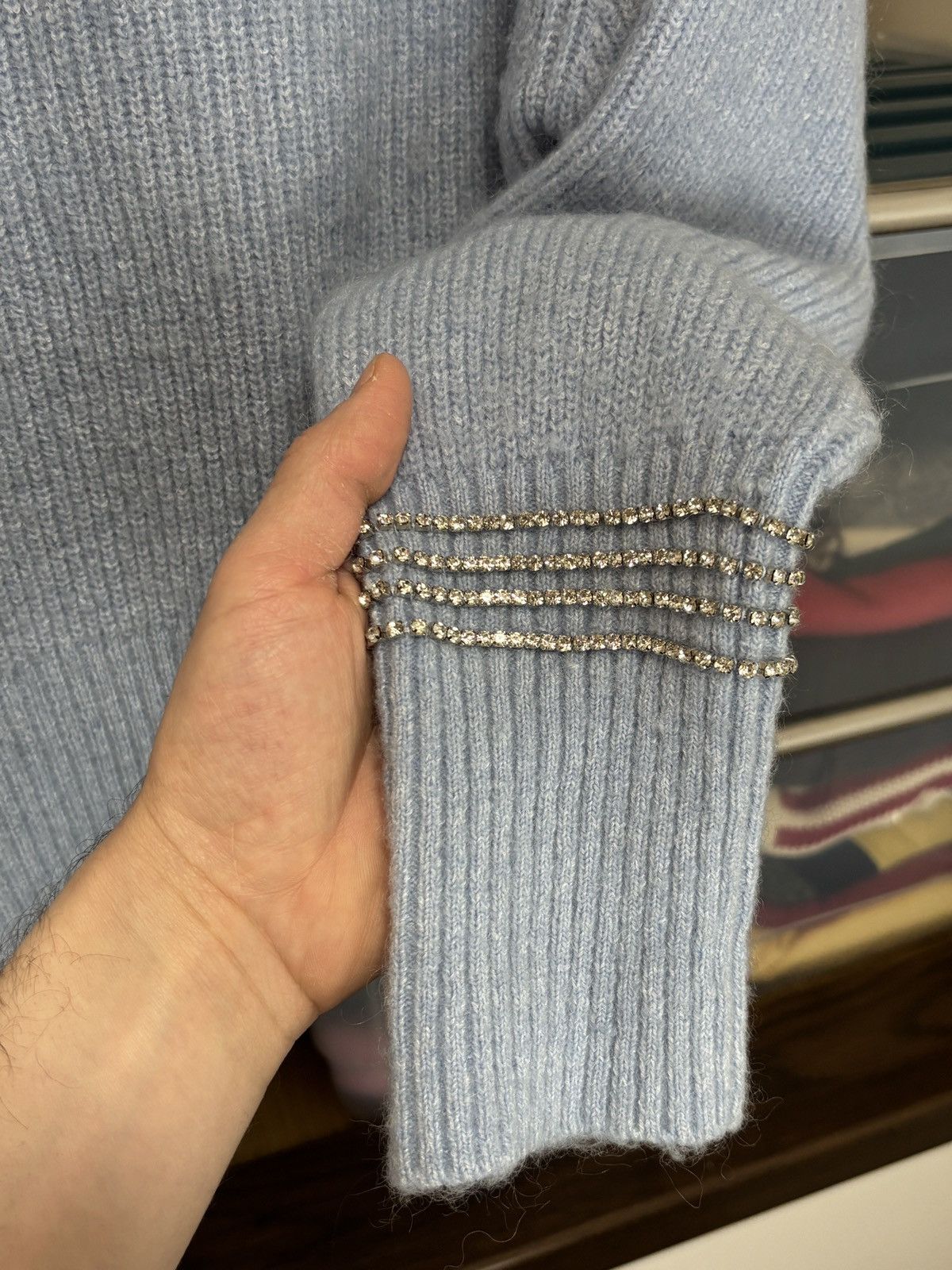 Sandro Sandro Paris Baby Blue Knit Wool Mohair Jewellery Sweater Size US S / EU 44-46 / 1 - 6 Thumbnail