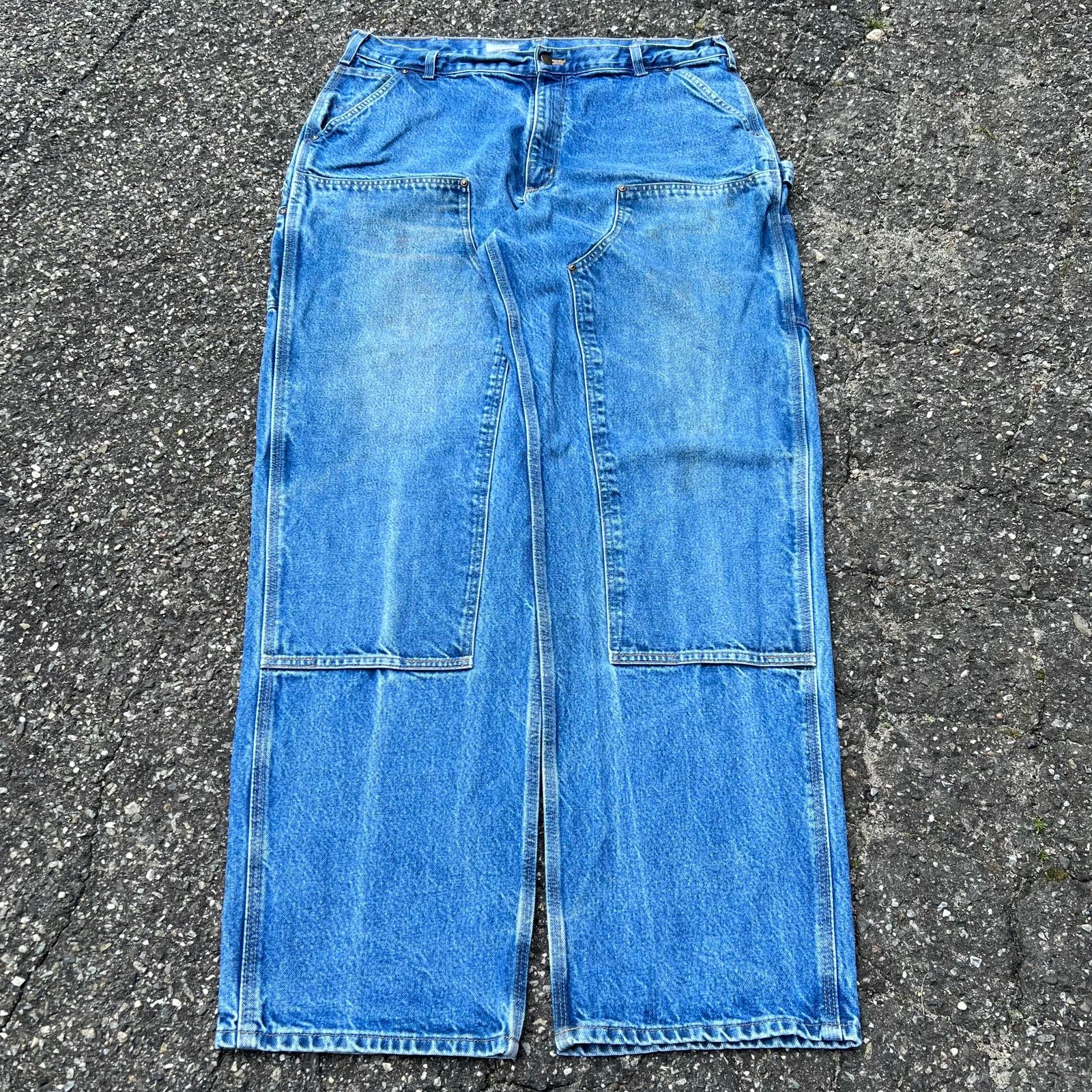 Carhartt × Vintage Vintage carhartt denim blue jeans double knee work pants Size US 37 - 1 Thumbnail