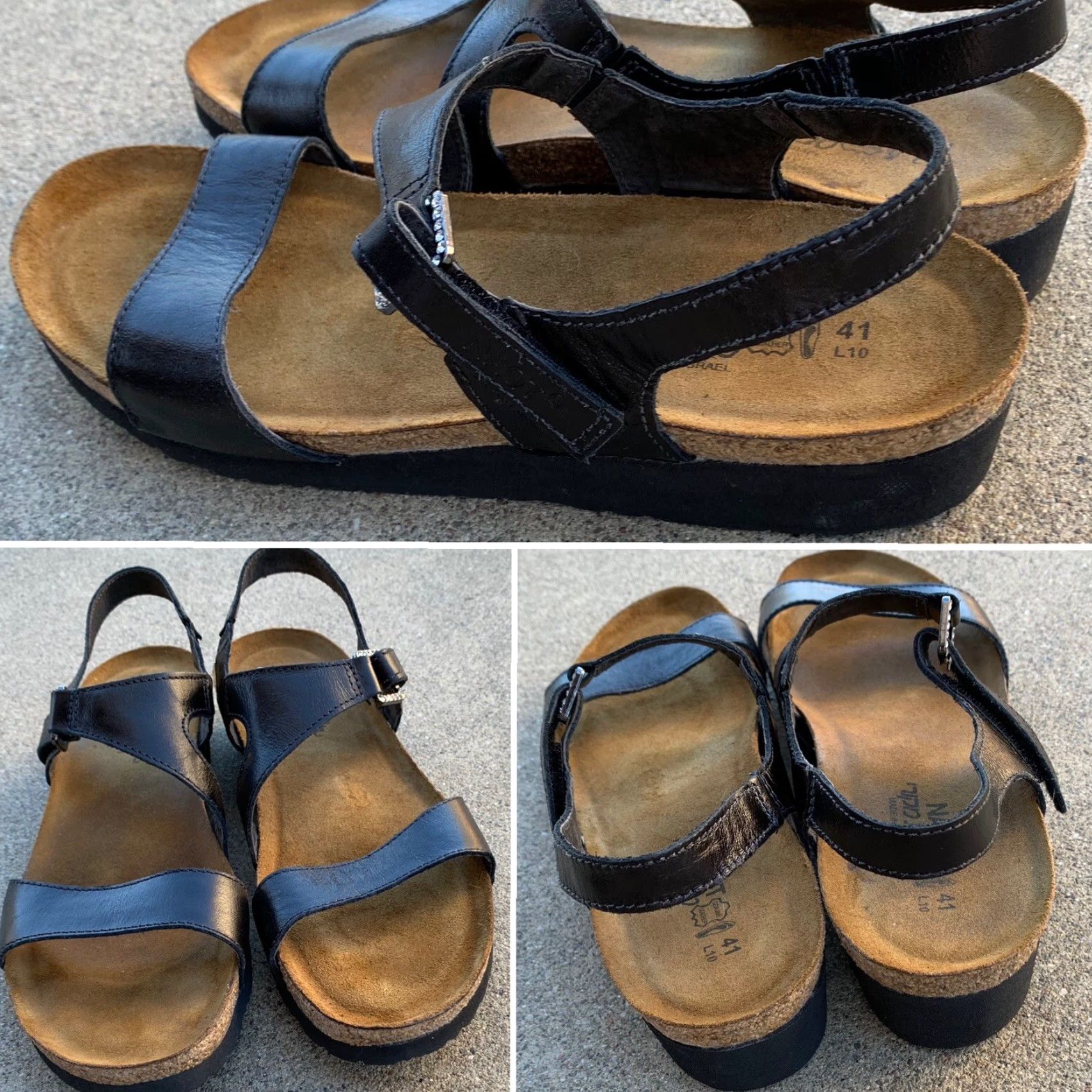 Vintage NAOT Pamela wedge Sandal Black Leather 41 Ladies 10 - Naot - Sandal - Wedge - Leather - Hook & Loop - Strappy - Travel Casual - Women - Vintage: No Size US 10 / IT 40 - 3 Thumbnail