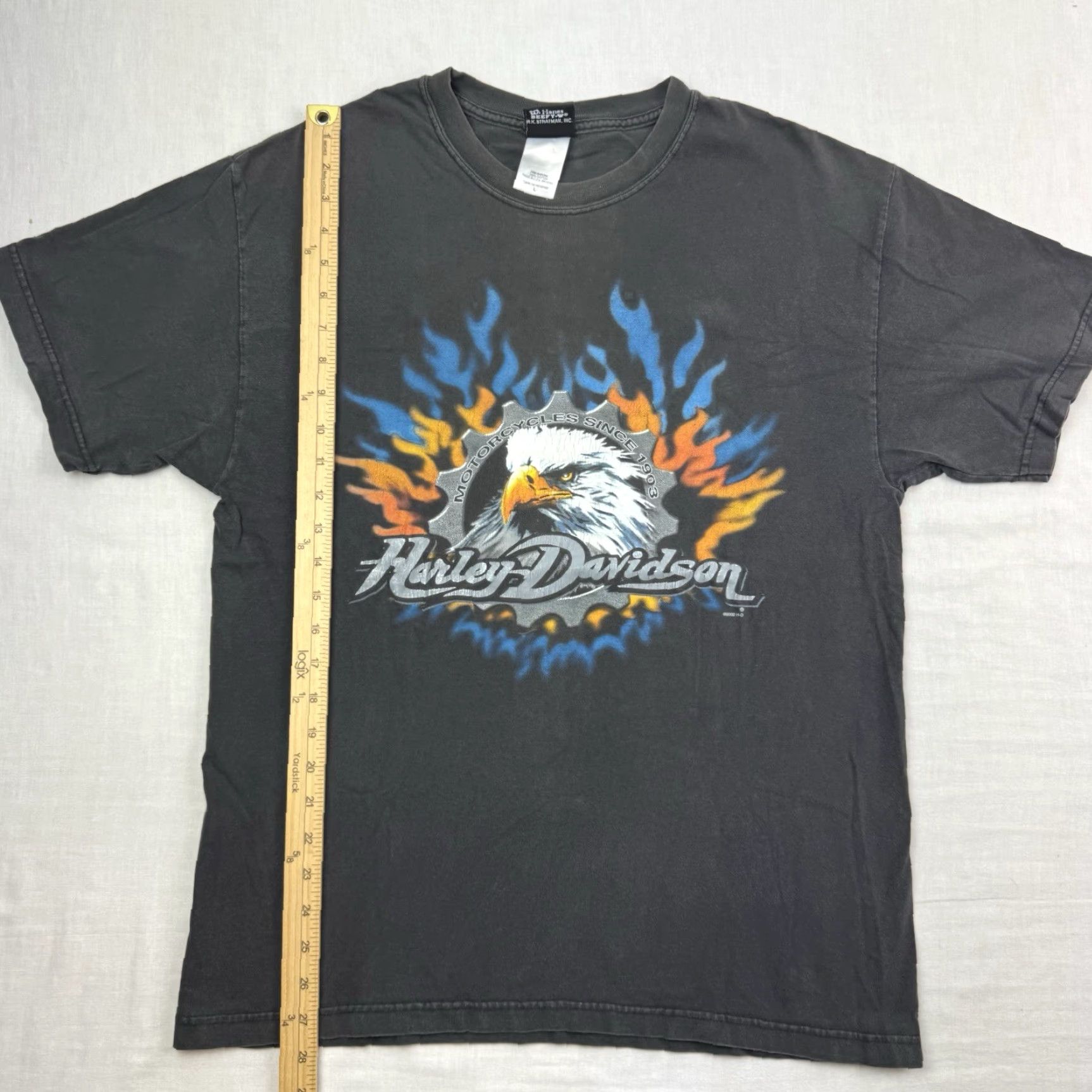 Harley Davidson VINTAGE Harley-Davidson T-Shirt Adult Large Black Eagle Flames Biker Hipster Y2K Mens T-Shirt 90s/2000s Size US L / EU 52-54 / 3 - 5 Thumbnail