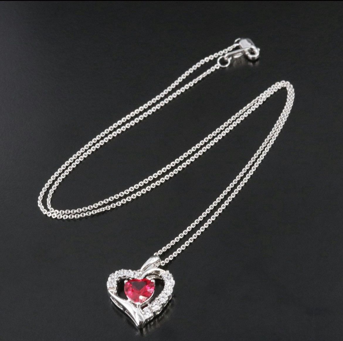 Sterling Ruby & White Sapphire Heart Pendant Necklace