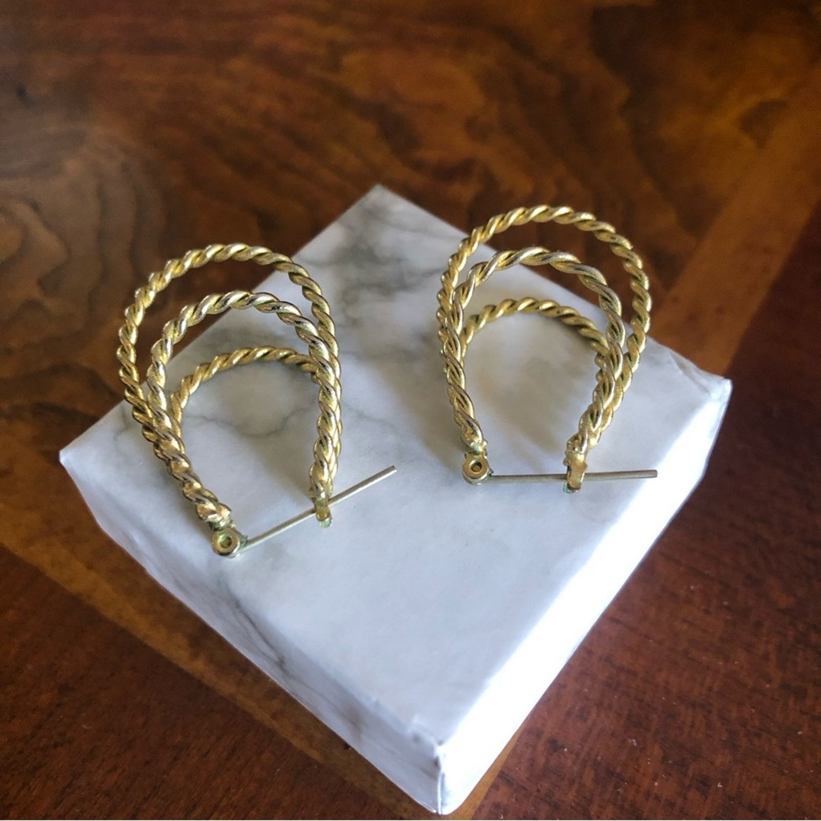 Vintage Vintage 90s gold plated triple rope chain hoop earrings Size ONE SIZE - 3 Thumbnail