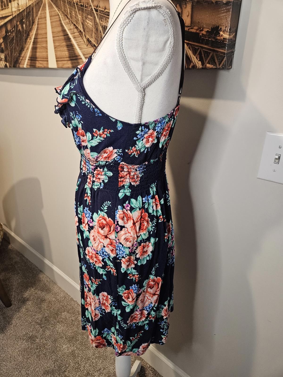 Designer Body Central Floral Ruffle Dress - Navy Blue Size S / US 4 / IT 40 - 2 Thumbnail