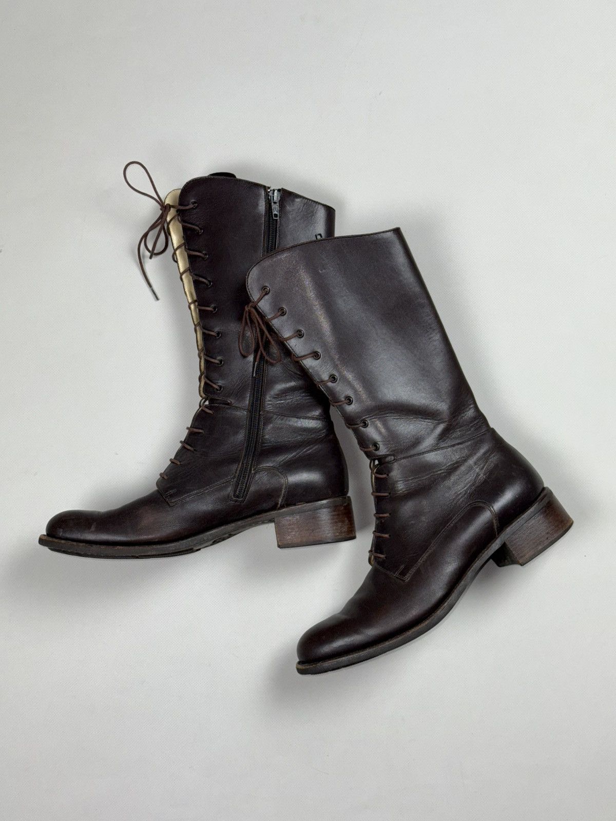 Paraboot Paraboot Ladies Tall Lace Calf Combat Leather Boots Shoes Size US 7.5 / IT 37.5 - 1 Thumbnail