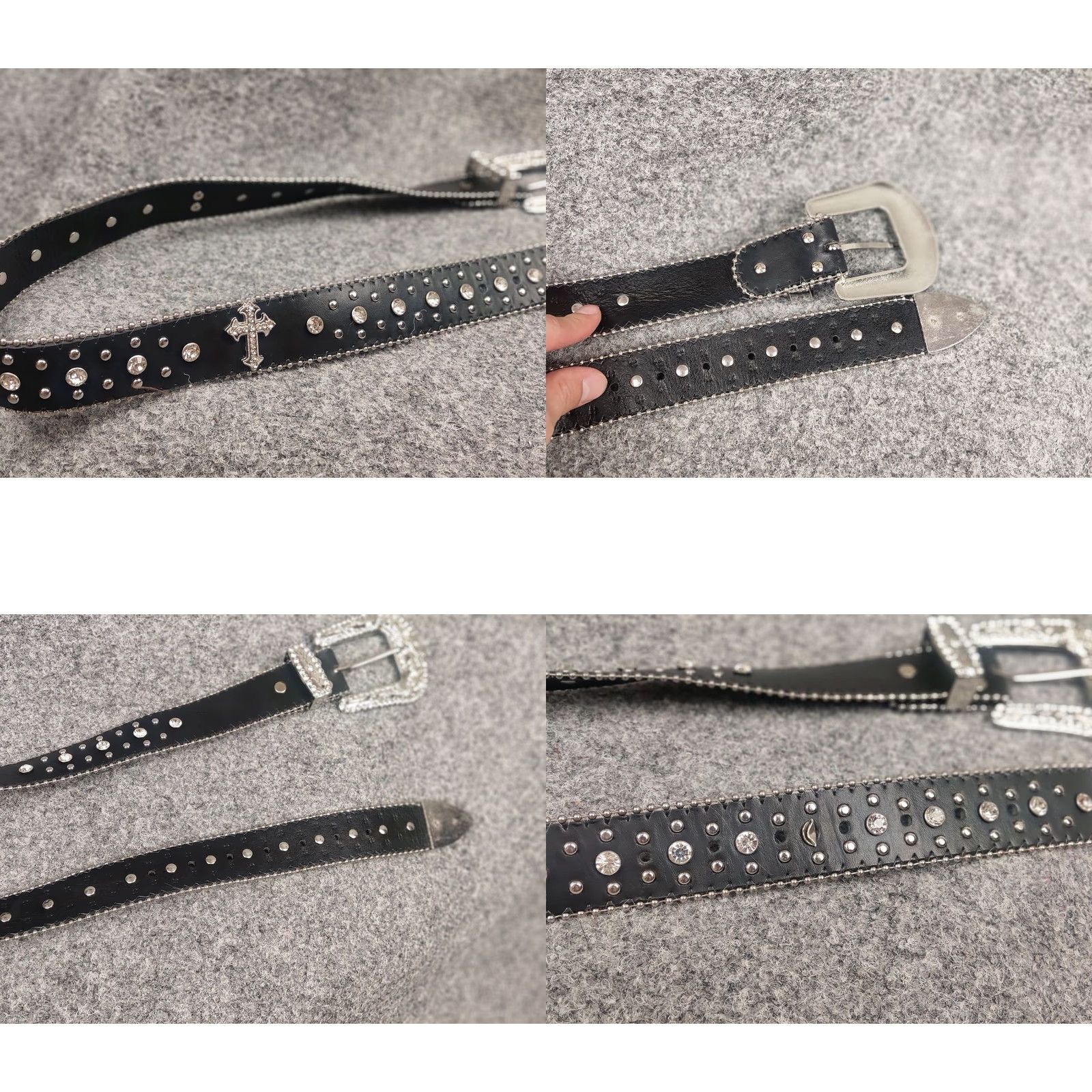 Vintage Vintage BB. Simon Style Belt Black Leather Y2K Men Belt One Size XS Black Leather Studded Buckle Rhinestone Vintage 90s Hip Hop Western Belt Mens Size ONE SIZE - 8 Thumbnail