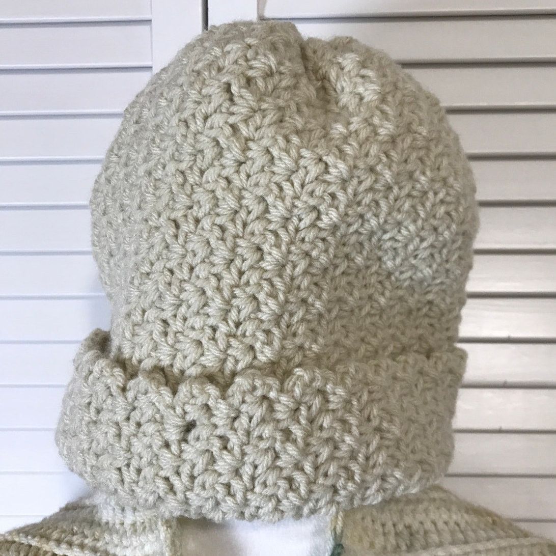 Handmade NWT Handmade Crocheted Beige Textured Beanie & Scarf 57” Size ONE SIZE - 2 Thumbnail