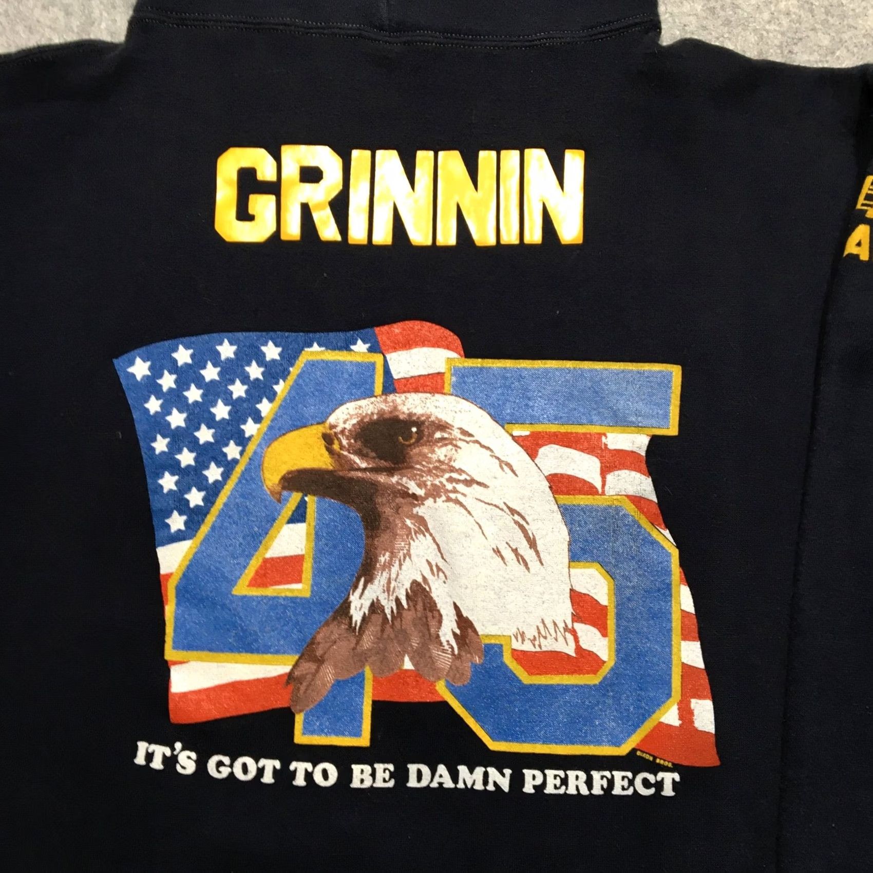 Russell Athletic VINTAGE Russell Athletic Hoodie Mens XL Blue Fly Navy Eagle 45 F-14 Tomcat Marine Patriotic USA Graphic Print Hooded Pullover Size US XL / EU 56 / 4 - 7 Thumbnail