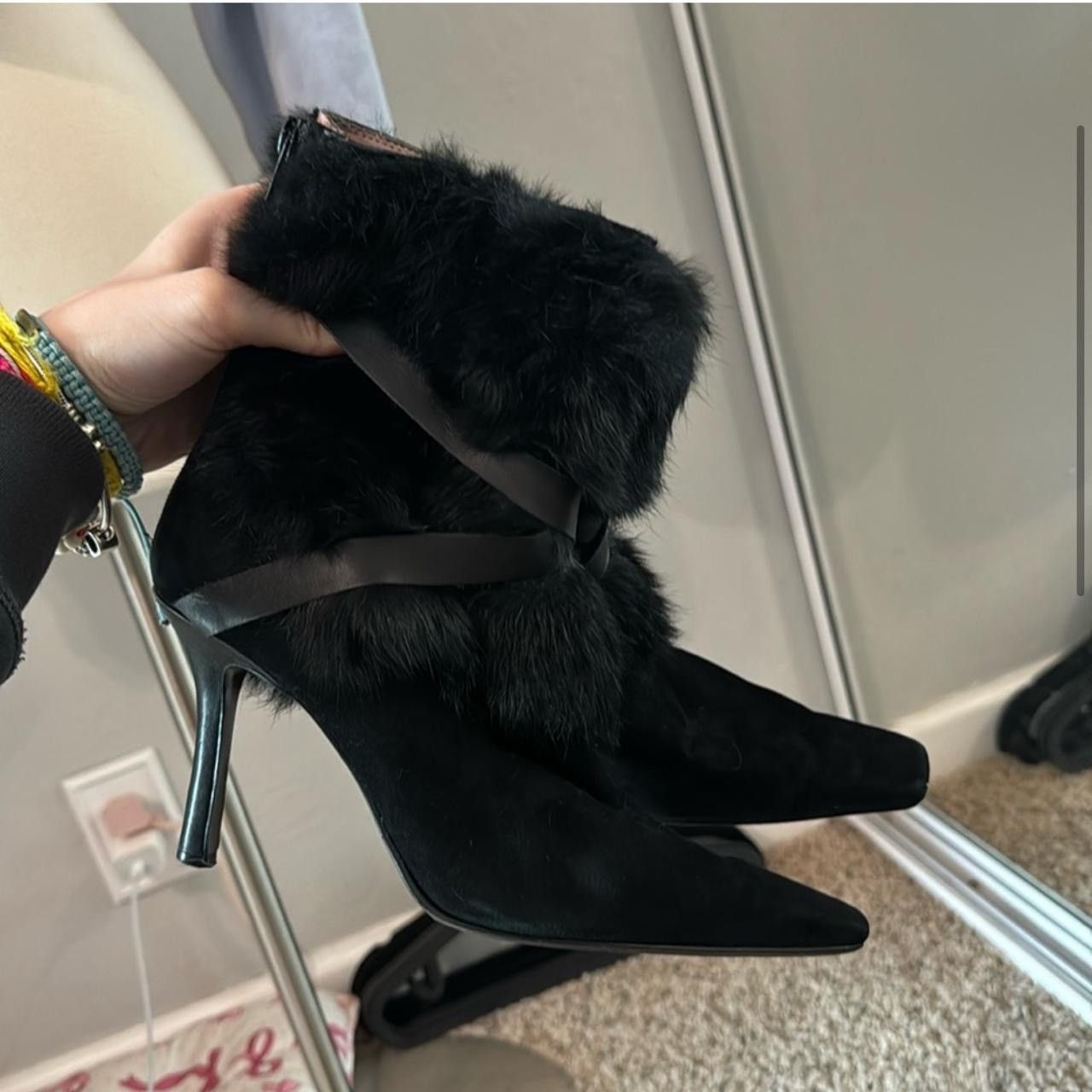 Nine West Vintage Black Fur-Trimmed Nine West Boots Size US 7.5 / IT 37.5 - 1 Thumbnail