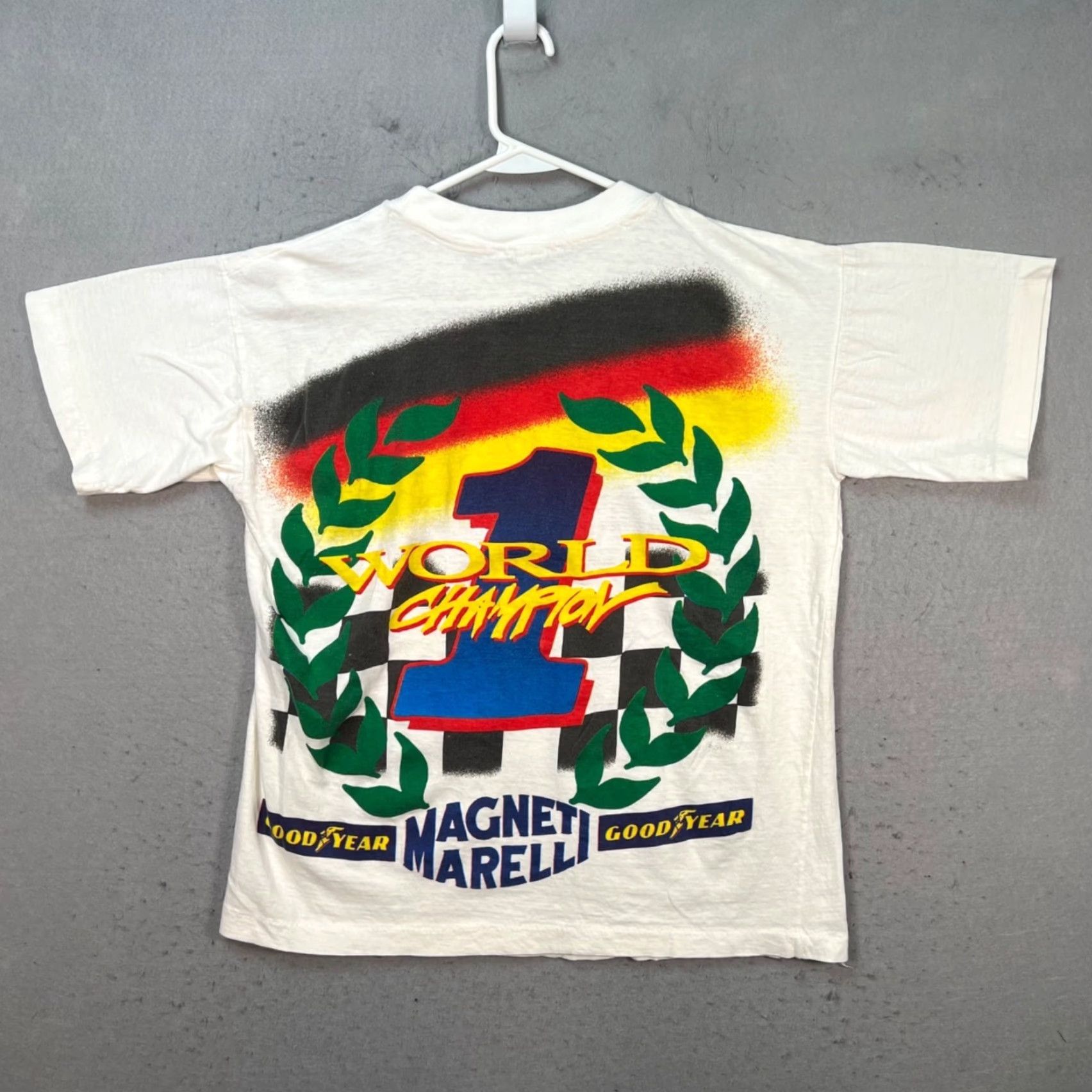 Benetton VINTAGE 90s Renault Benetton B195 Michael Schumacher F1 Racing T-Shirt XL Mens White Cotton Graphic Print Crew Neck Short Sleeve Size US XL / EU 56 / 4 - 2 Thumbnail