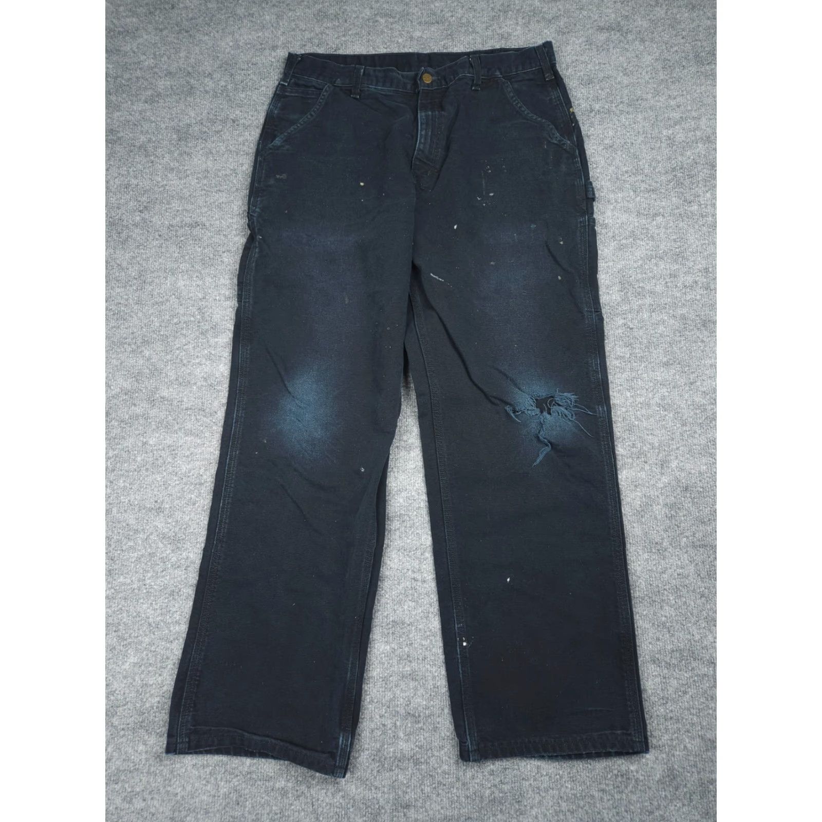 Carhartt VINTAGE Carhartt Carpenter Jeans Mens 34 x 32 Paint Distress Hole Workwear Denim Cotton Straight 34 in Inseam 32 in Black Mens Size US 34 / EU 50 - 2 Thumbnail