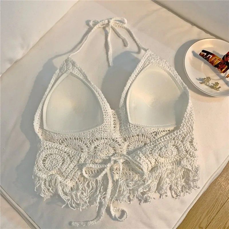 Other White Handmade Crochet Lace Halter Bralette Top, Crop Top Size ONE SIZE - 4 Thumbnail