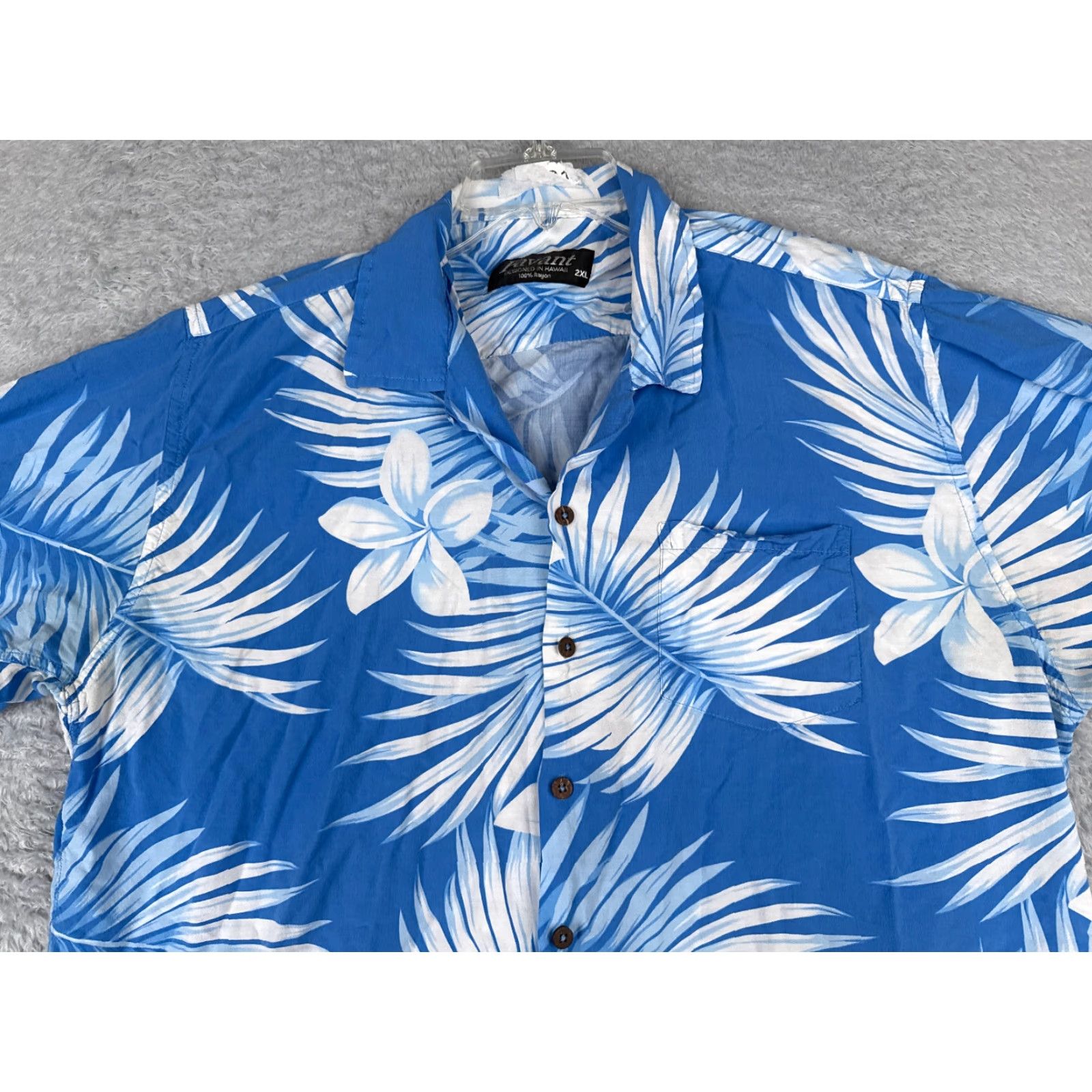 Vintage VINTAGE Favant Shirt Men 2XL XXL Blue Floral Plumeria Palm 100% Rayon Hawaiian Button Up Size US XXL / EU 58 / 5 - 6 Thumbnail