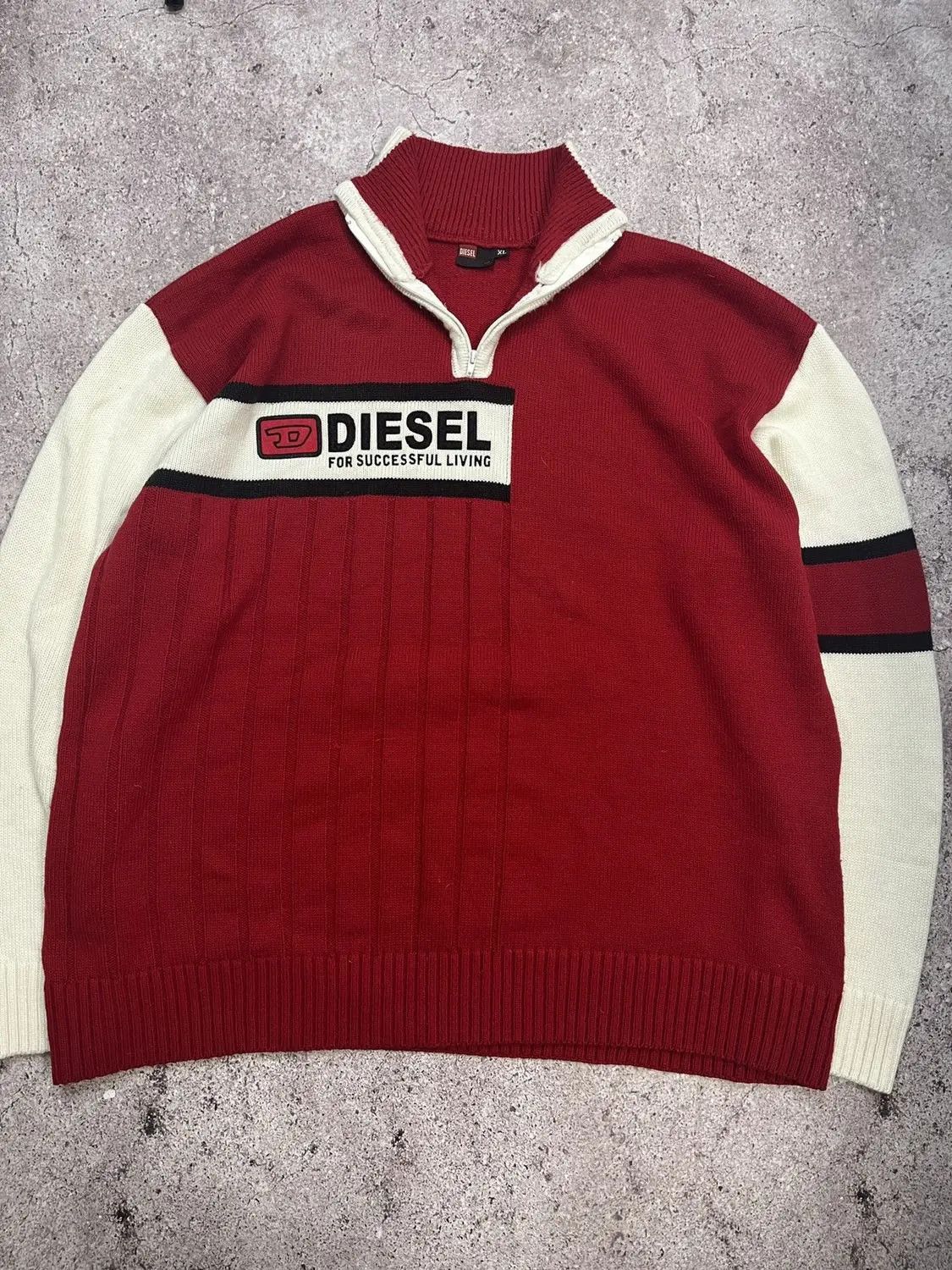 Diesel × Vintage Vintage Diesel 1/4 Zip Red Knit Sweater Y2K Logo Size US XL / EU 56 / 4 - 1 Thumbnail