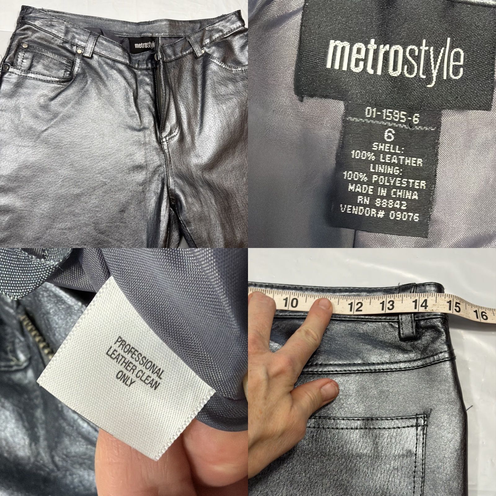 Vintage VINTAGE metrostyle SHINY SILVER LEATHER Pants Lined Bootcut Moto Biker Zip Up Women’s Size 6 Gray 6-Pocket Front Flat Zip Dry Clean Only Boots? Size 28" / US 6 / IT 42 - 9 Thumbnail