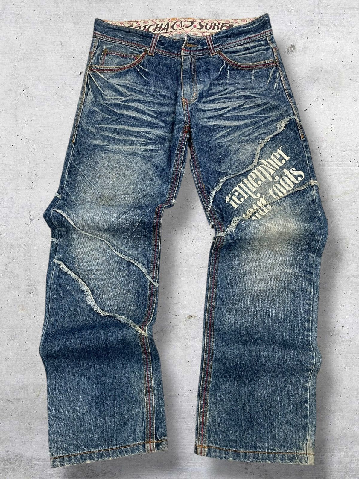 Beauty Beast VINTAGE DISTRESSED STYLE ‘REMEMBER OUR ROOTS’ POEM 90S DENIM Size US 32 / EU 48 - 1 Thumbnail
