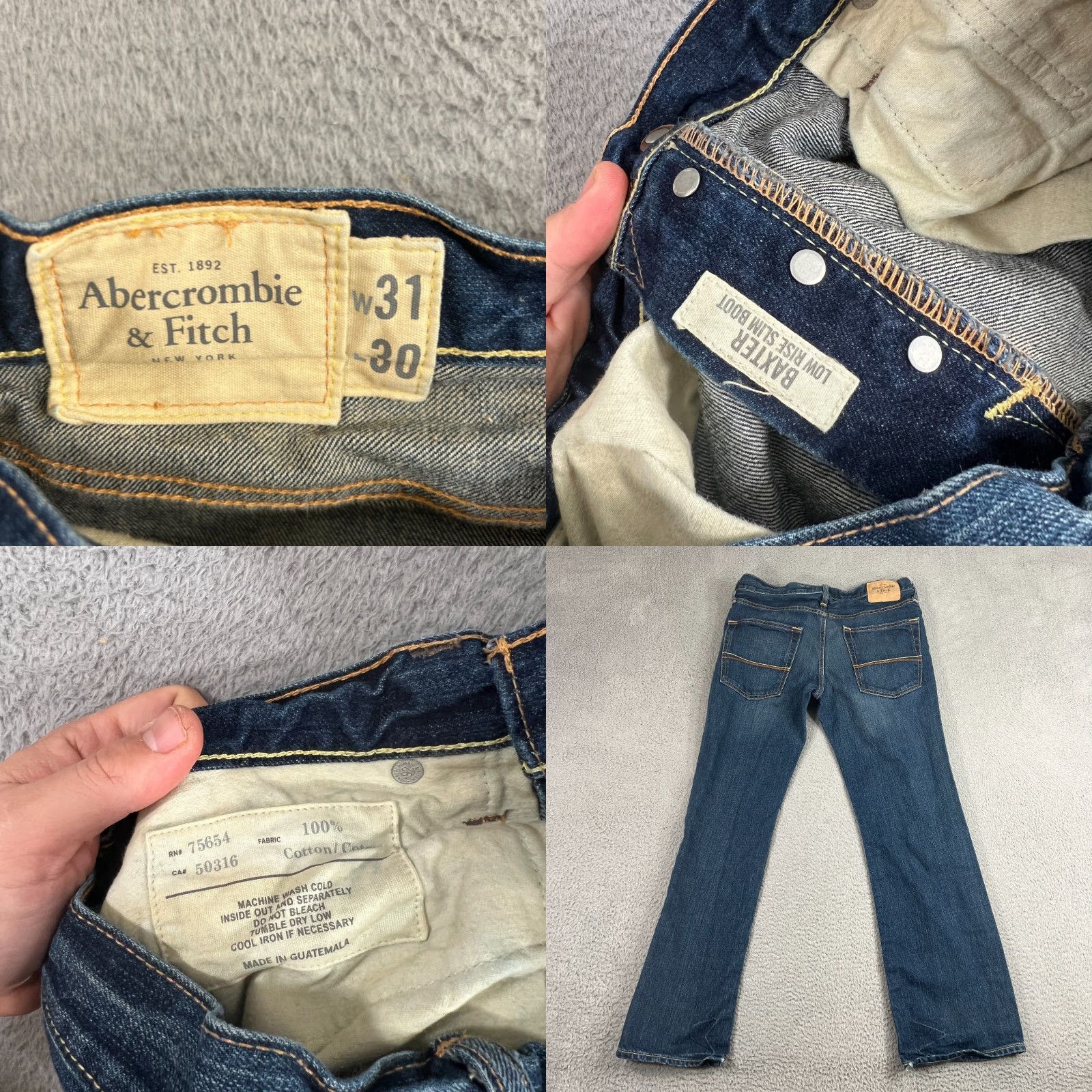Abercrombie & Fitch VINTAGE Abercrombie & Fitch Baxter Jeans Mens Size 31x30 Slim Boot 5-Pocket Denim Blue Distressed Low Rise Slim Bootcut Regular 31 Inseam Mens Size US 31 - 8 Thumbnail