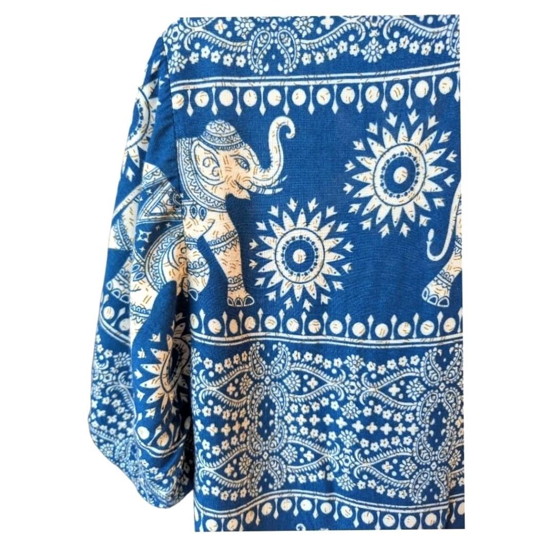 Vintage Cobalt Blue White Elephant Print Short Sleeve Button Up Camp Shirt Womens M Size M / US 6-8 / IT 42-44 - 4 Thumbnail