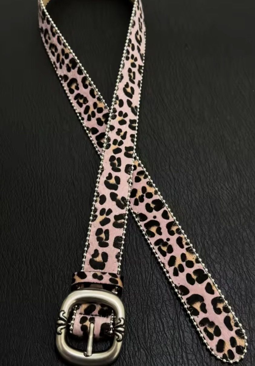 Leather Retro Light Pink Leopard Print Pin Buckle PU Leather Belt Size ONE SIZE - 4 Thumbnail