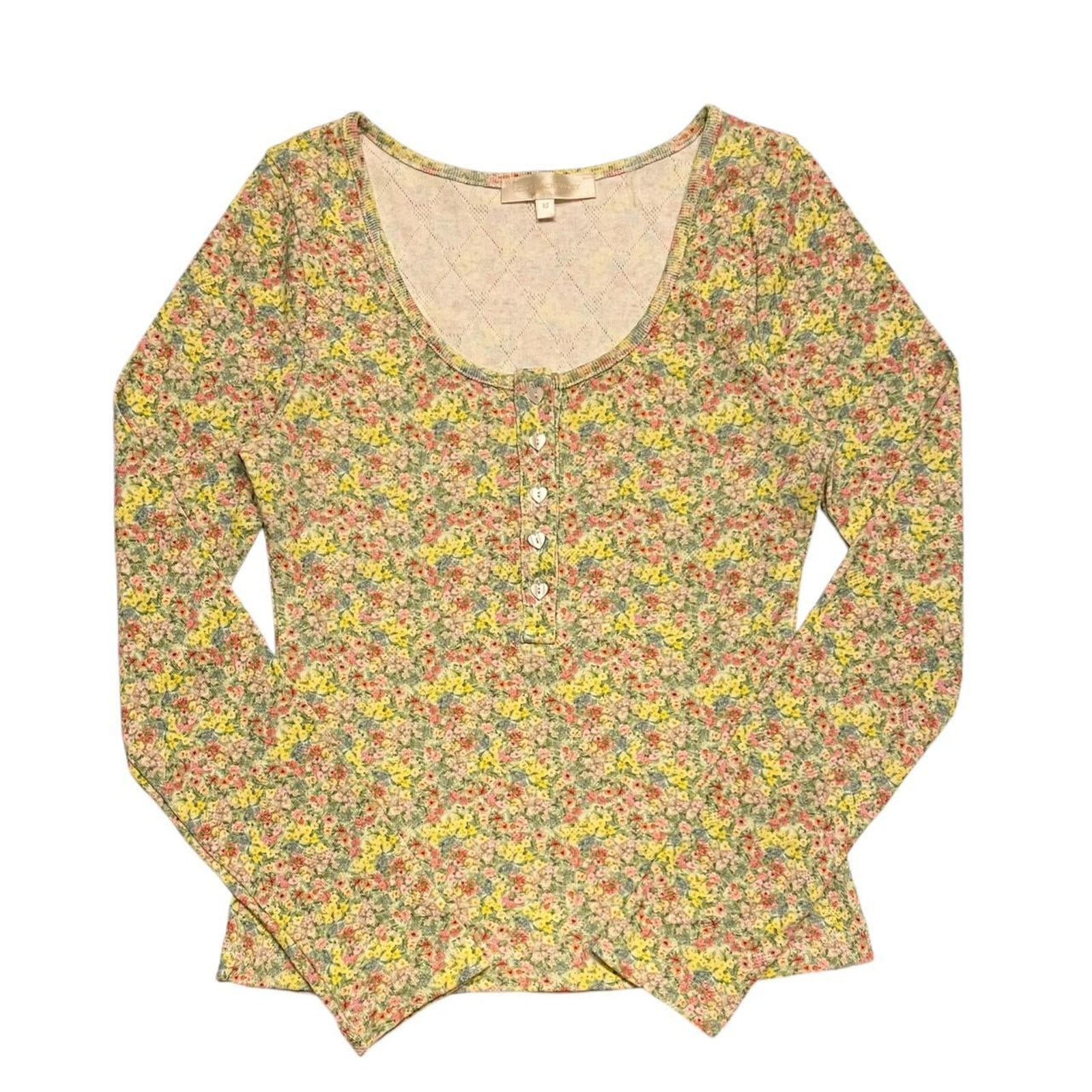 LoveShackFancy LoveShackFancy Anaya Long Sleeve Floral print Henley Top XS Size XS / US 0-2 / IT 36-38 - 3 Thumbnail