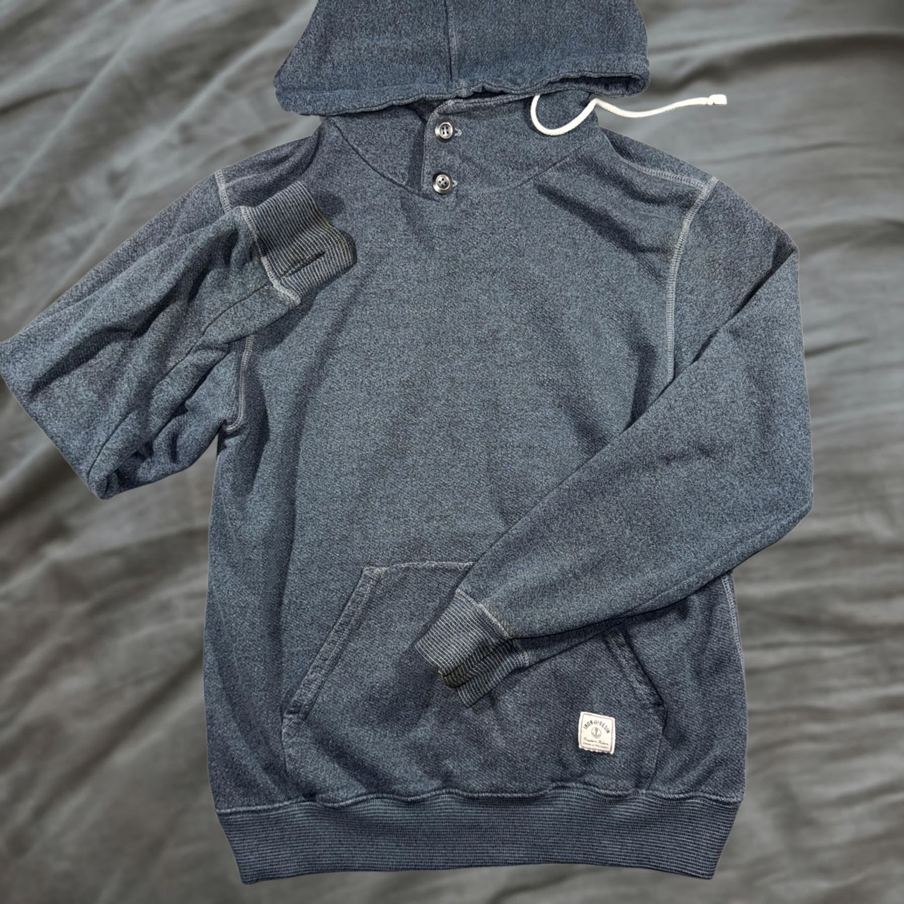 KangaROOS Iron & Resin Hoodie Mens M Blue Henley Kangaroo Pocket Knit Pullover Henley Hooded Sweatshirt Regular Crew Neck Long Sleeve Front Logo Pocket Size US M / EU 48-50 / 2 - 1 Thumbnail