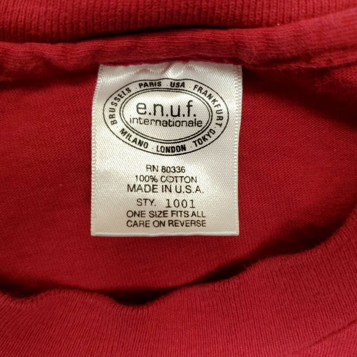Etro VTG ENUF Jeans Shirt Men XL Red 90s Y2K T-Shirt US Made Vintage 90s Retro Crew Neck Short Sleeve Solid Graphic Print Men Size US XL / EU 56 / 4 - 4 Thumbnail