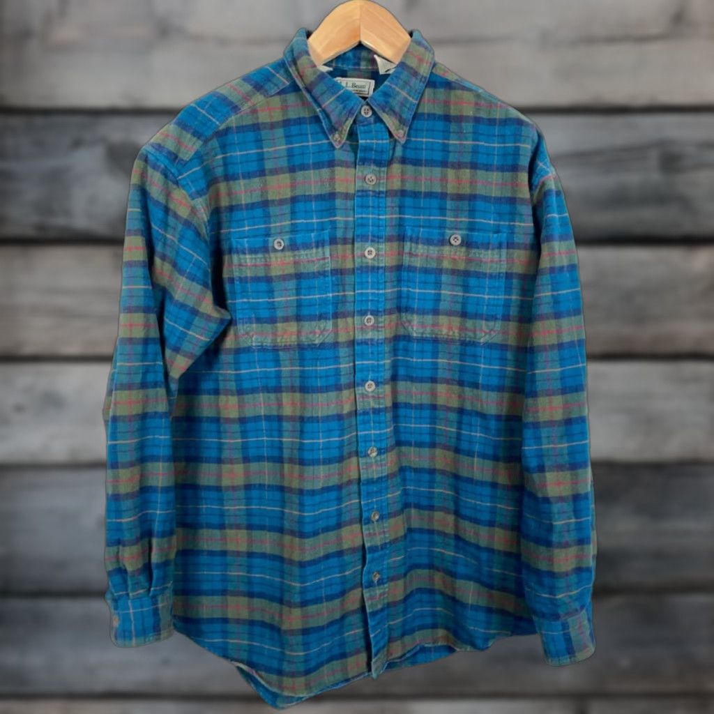 Vintage L.L. Bean Chamois Cloth Shirt Mens 2XL Tall Blue Green Plaid Workwear Shirt Size US XXL / EU 58 / 5 - 1 Thumbnail